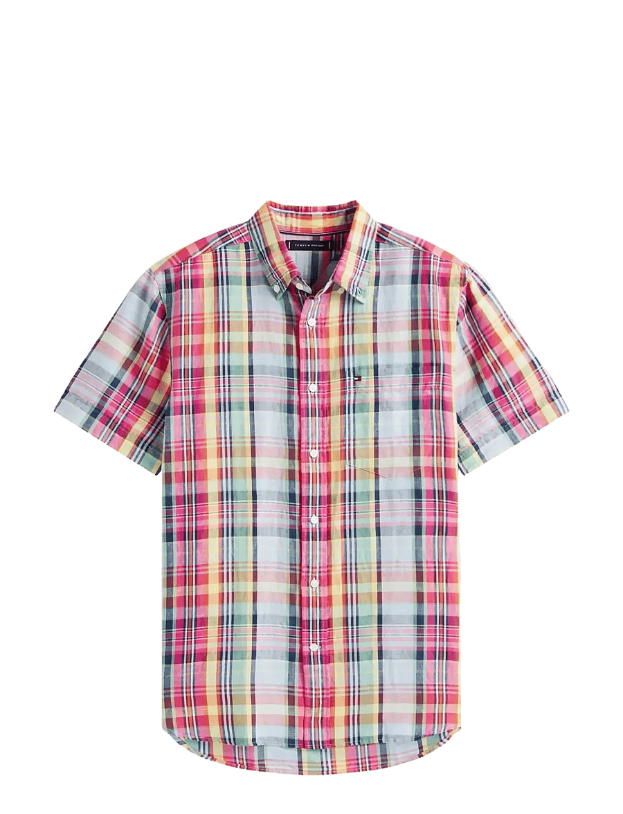 Tommy Hilfiger - LINEN BLEND MADRAS SS SHIRT - kortærmede skjorter - brilliant orange multi check - 1