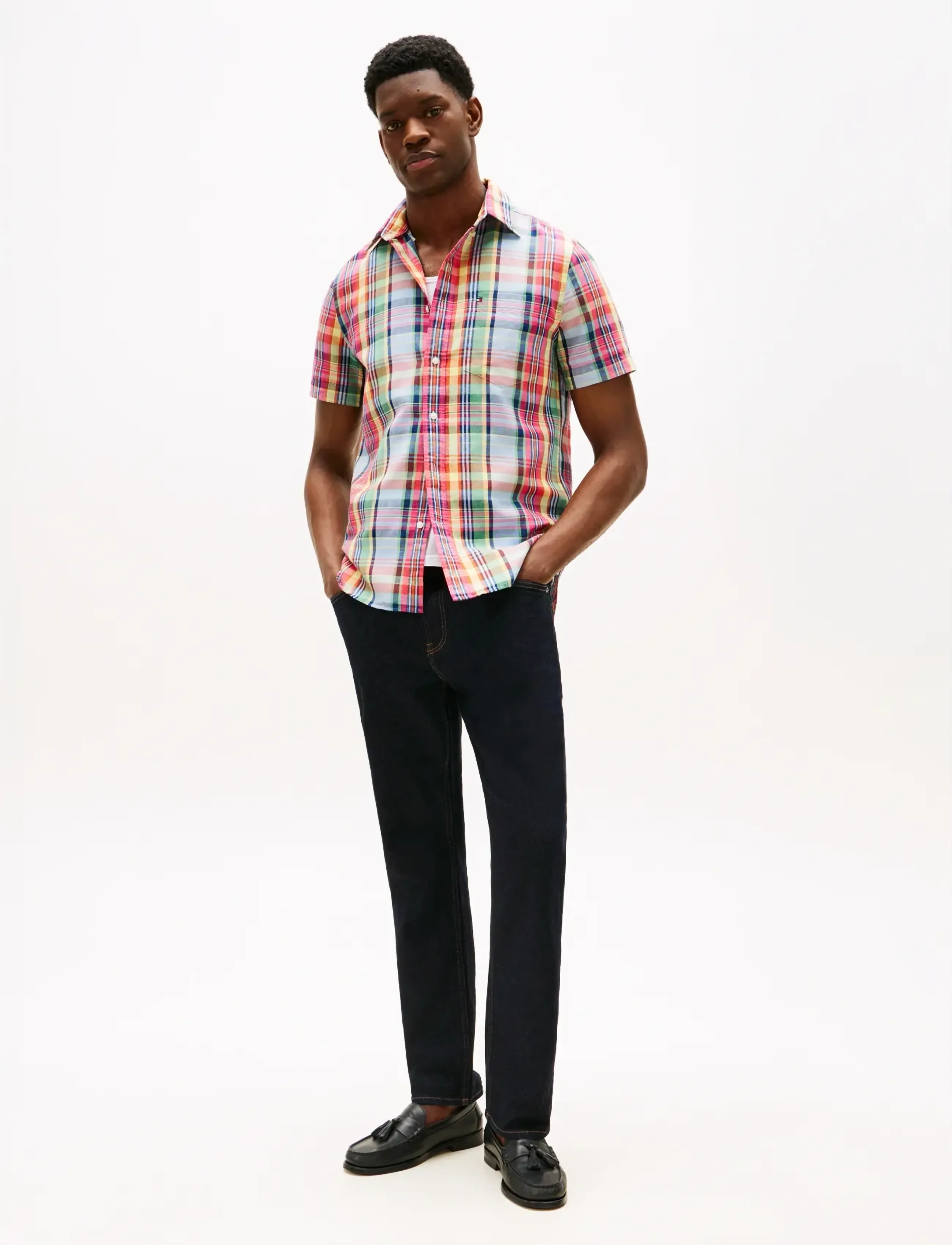 Tommy Hilfiger - LINEN BLEND MADRAS SS SHIRT - kortærmede skjorter - brilliant orange multi   check - 3