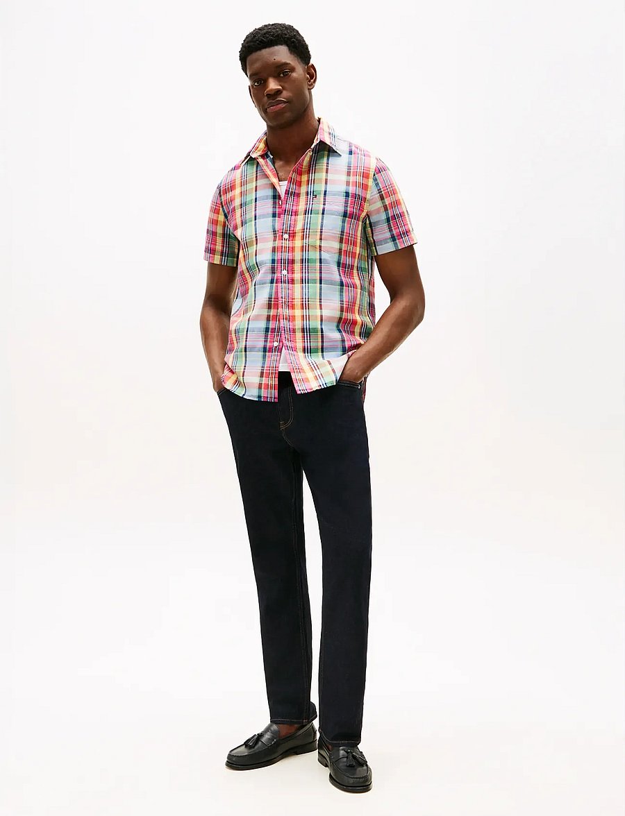 Tommy Hilfiger - LINEN BLEND MADRAS SS SHIRT - kortærmede skjorter - brilliant orange multi check - 3
