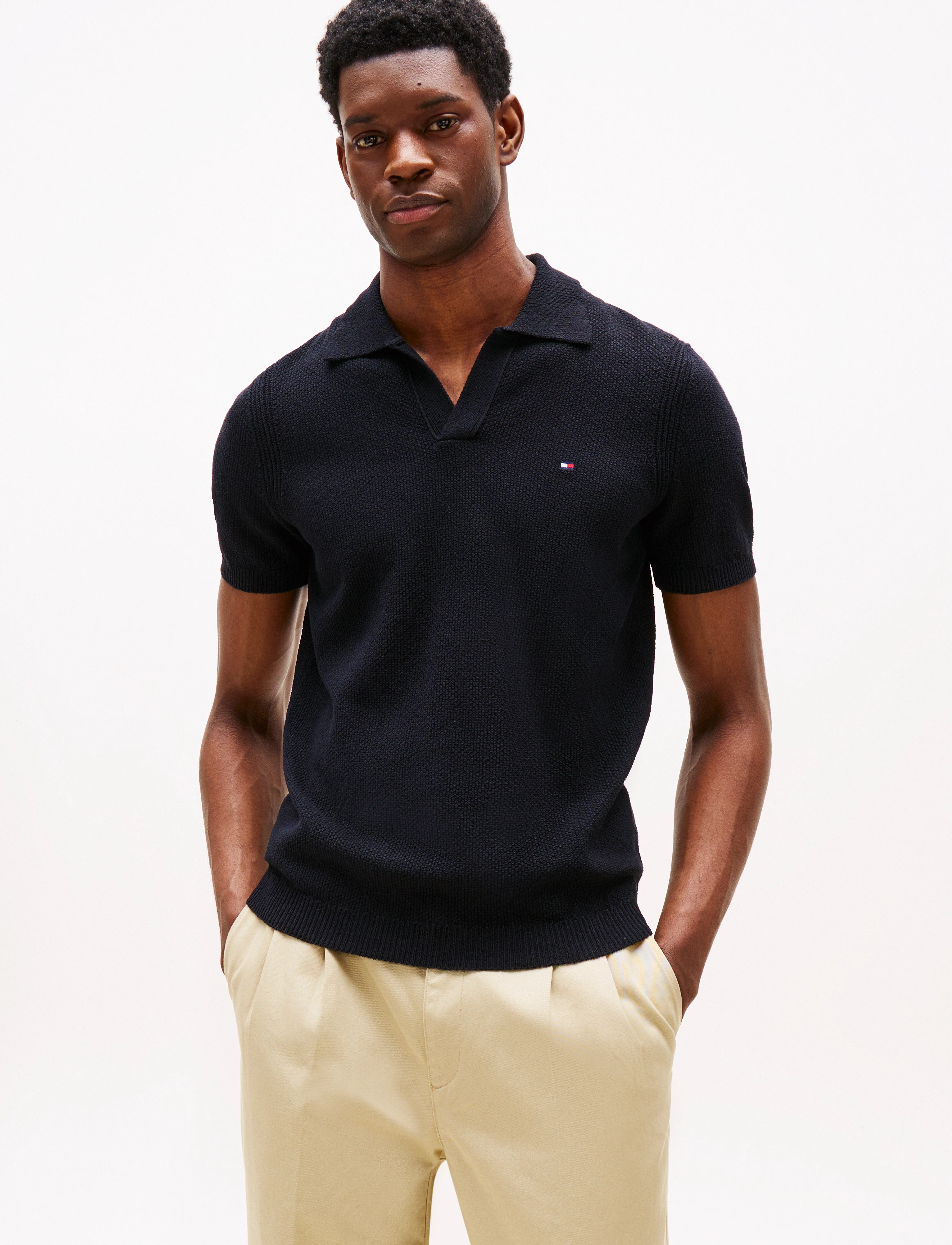Tommy Hilfiger KNITTED TEXTURED POLO - Inspiration - DESERT SKY / black