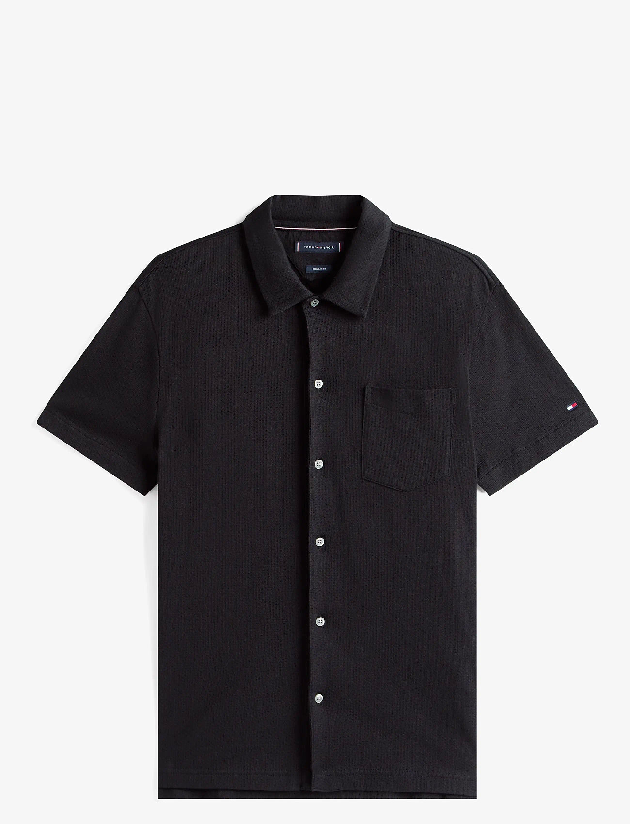Tommy Hilfiger - OPEN KNIT FULL PLACKET REG POLO - stickade pikéer - black - 1