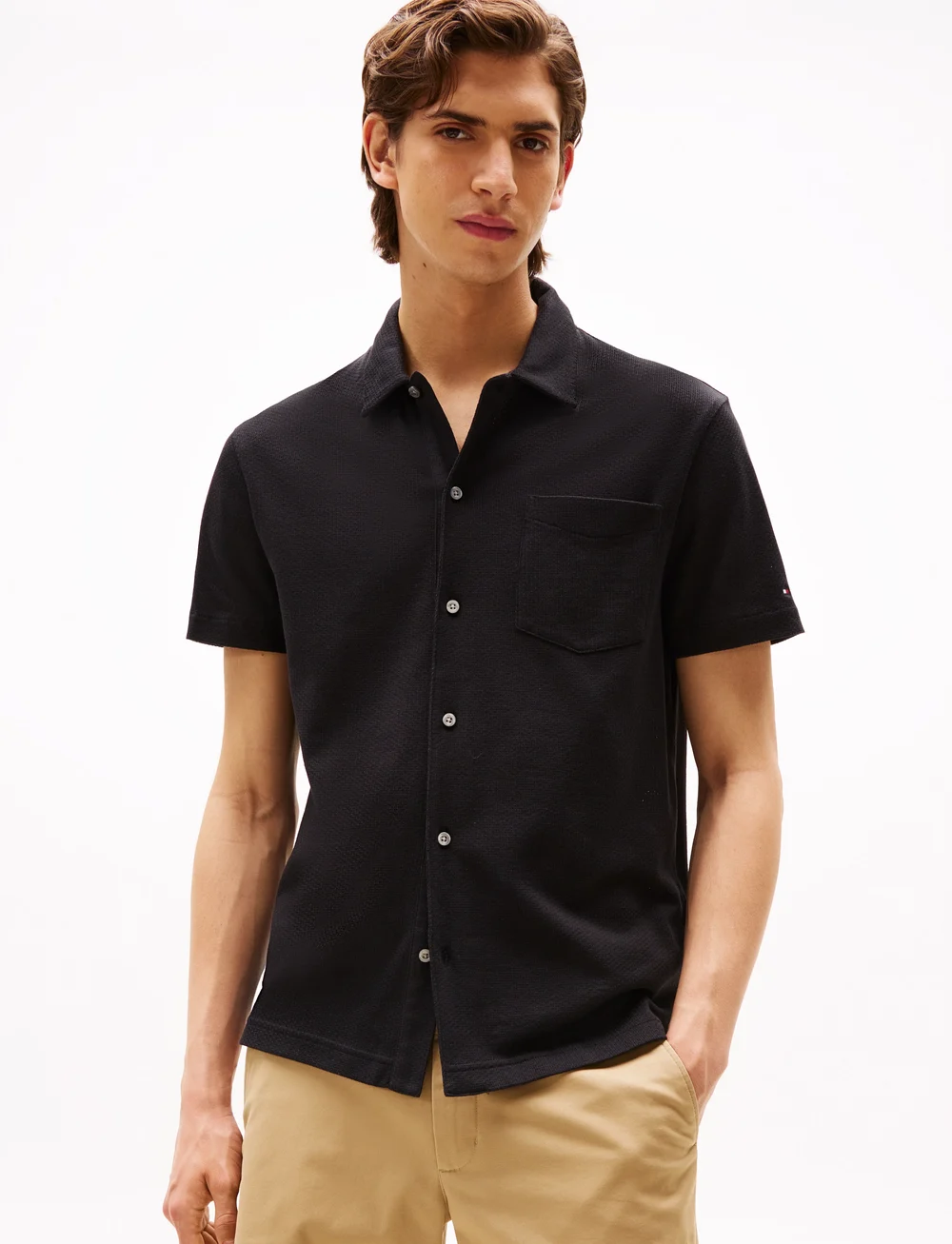 Tommy Hilfiger - OPEN KNIT FULL PLACKET REG POLO - gestrickte polohemden - black - 0
