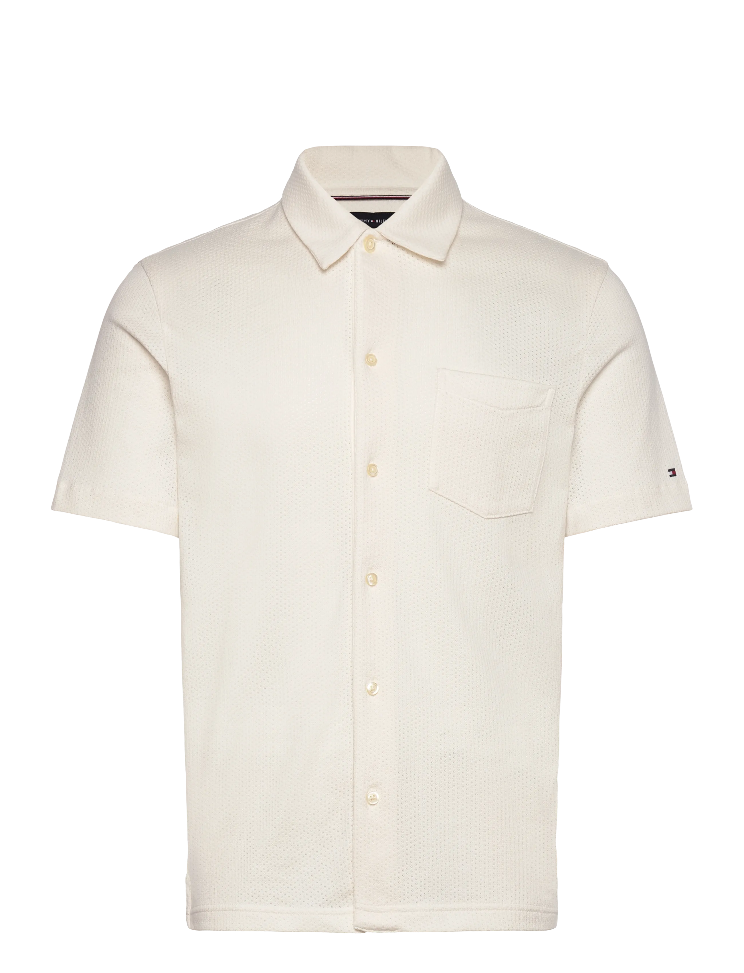 TOMMY HILFIGER Open Knit Full Placket Reg Polo Cream - XXL - Herren