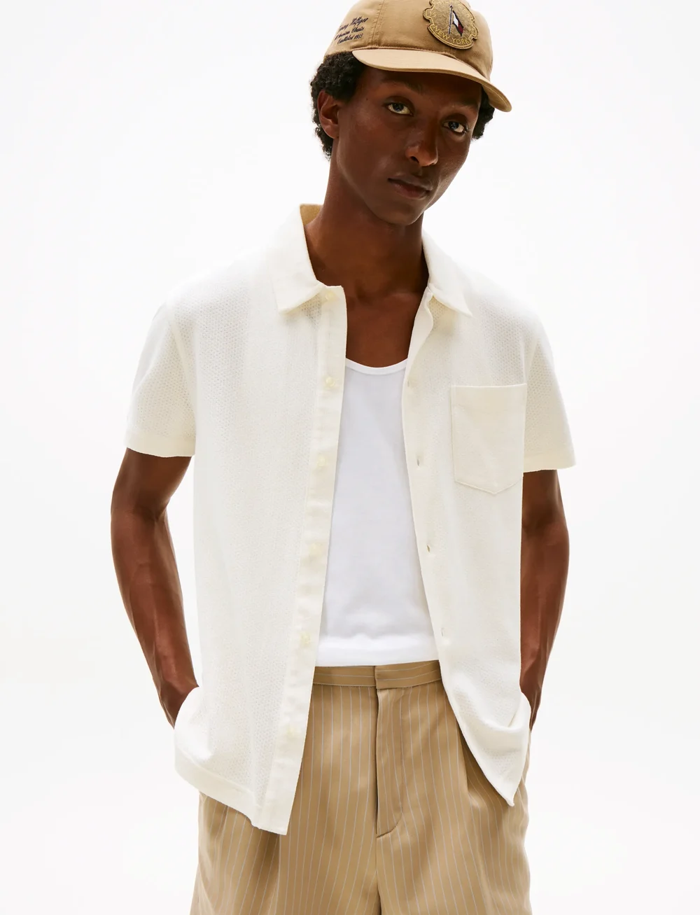 Tommy Hilfiger - OPEN KNIT FULL PLACKET REG POLO - trikotažiniai polo marškinėliai - ivory petal - 0