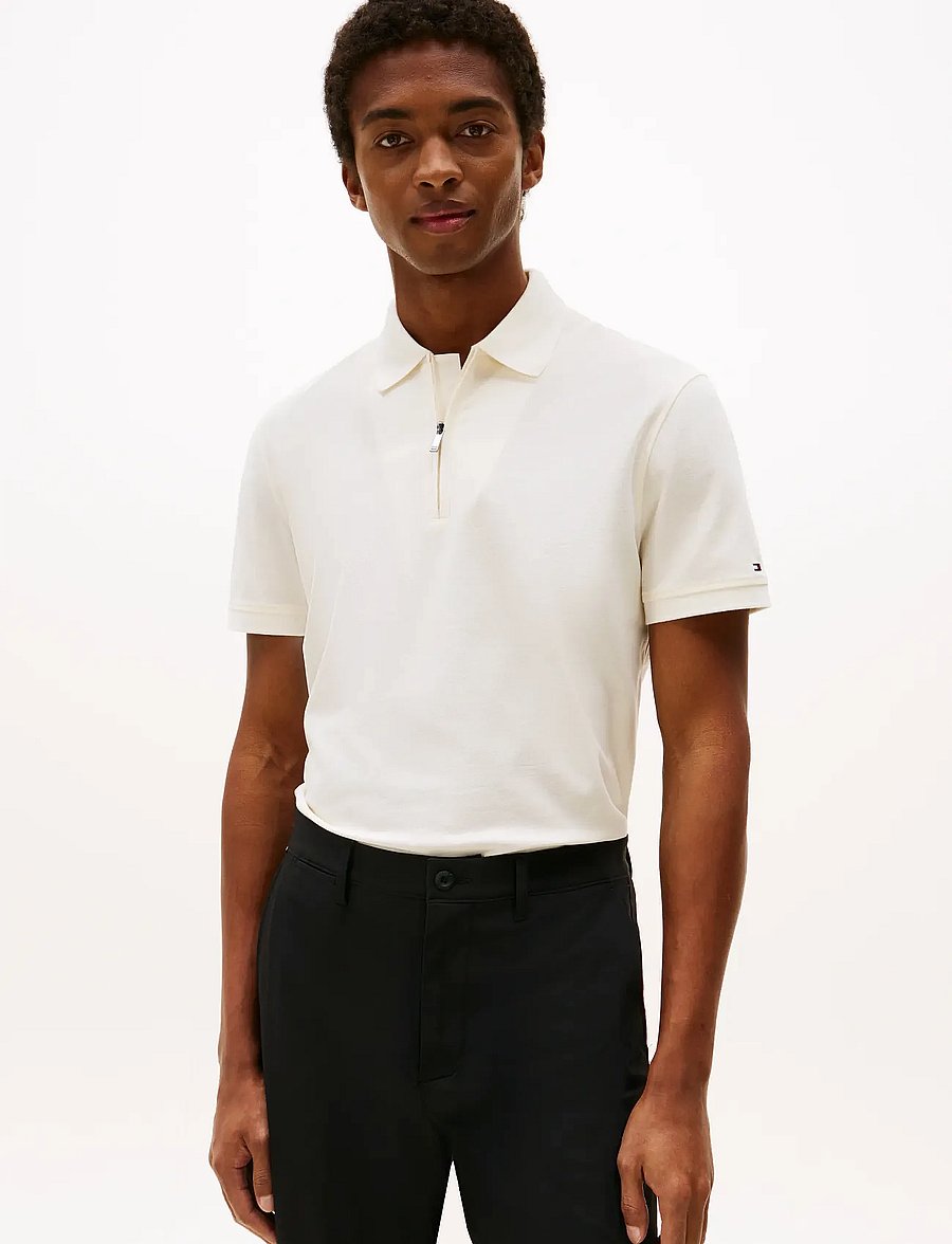 Tommy Hilfiger - DC PERFORMANCE ZIP POLO - lyhythihaiset - ivory petal - 0