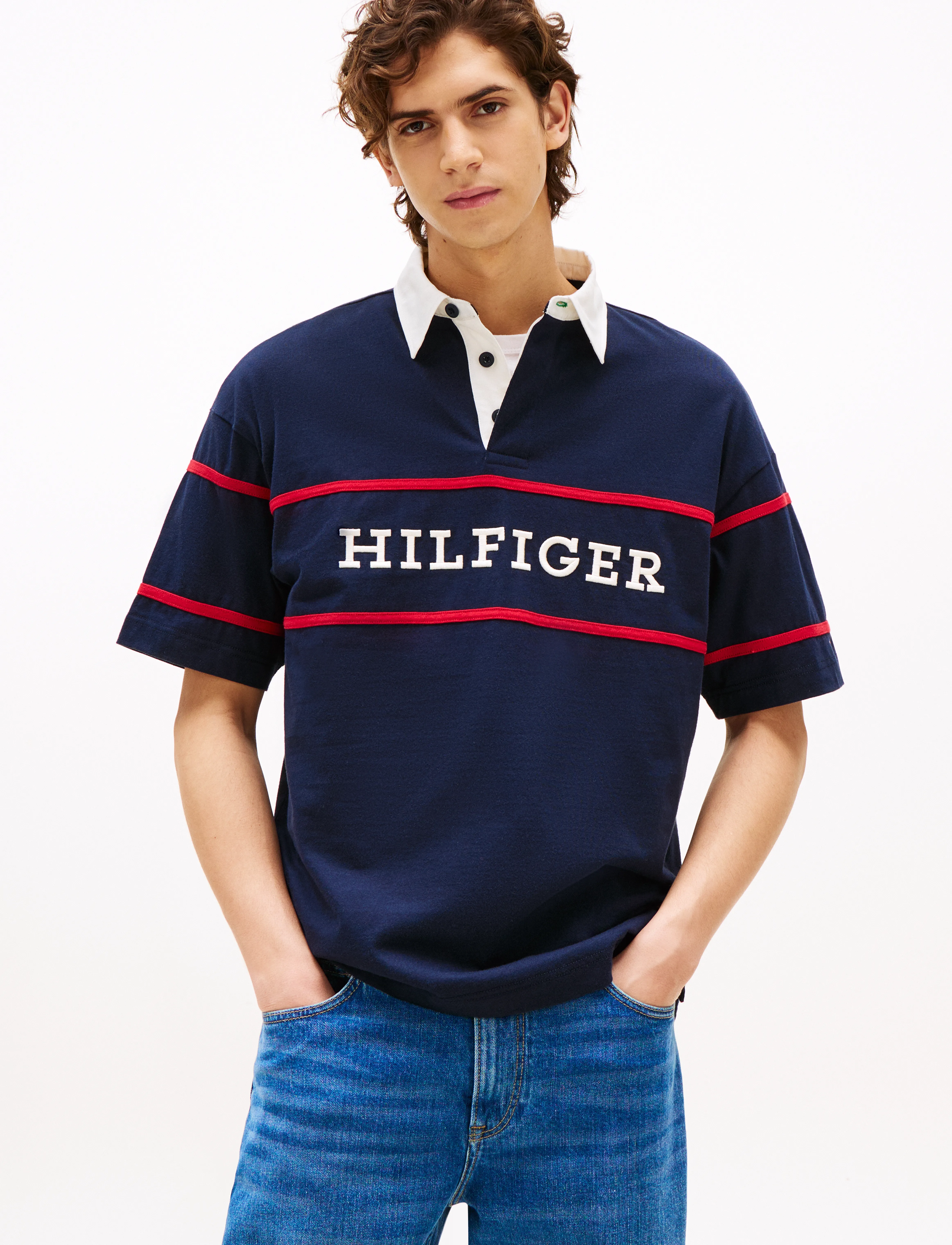 Tommy Hilfiger Americana Colourblock Ss Rugby, Kortærmet Rugby Shirt, Navy, Str: L