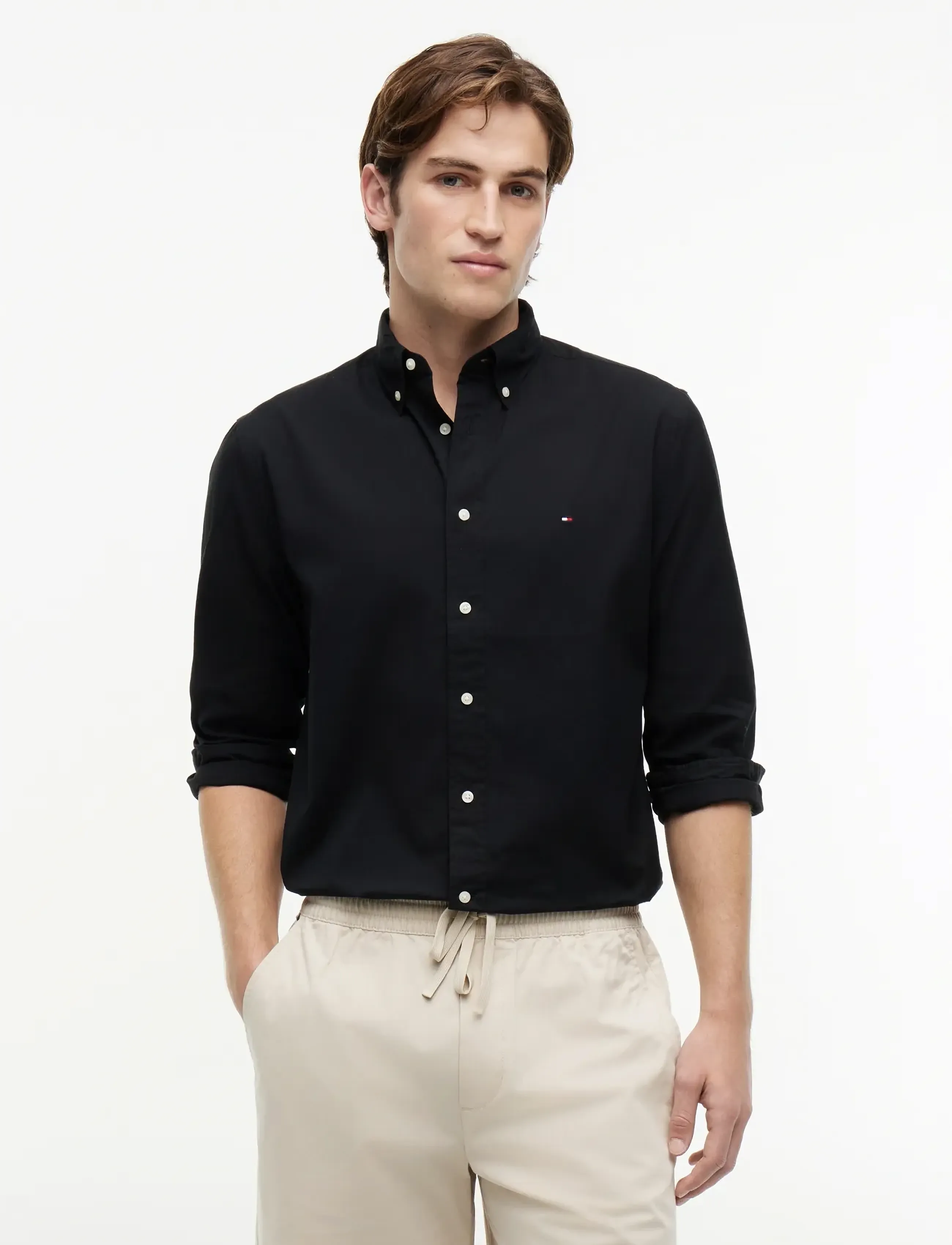 Tommy Hilfiger Core Flex Poplin Solid Rf Shirt, Mænd, Button Down Poplin Skjorte, Sort, Str: S