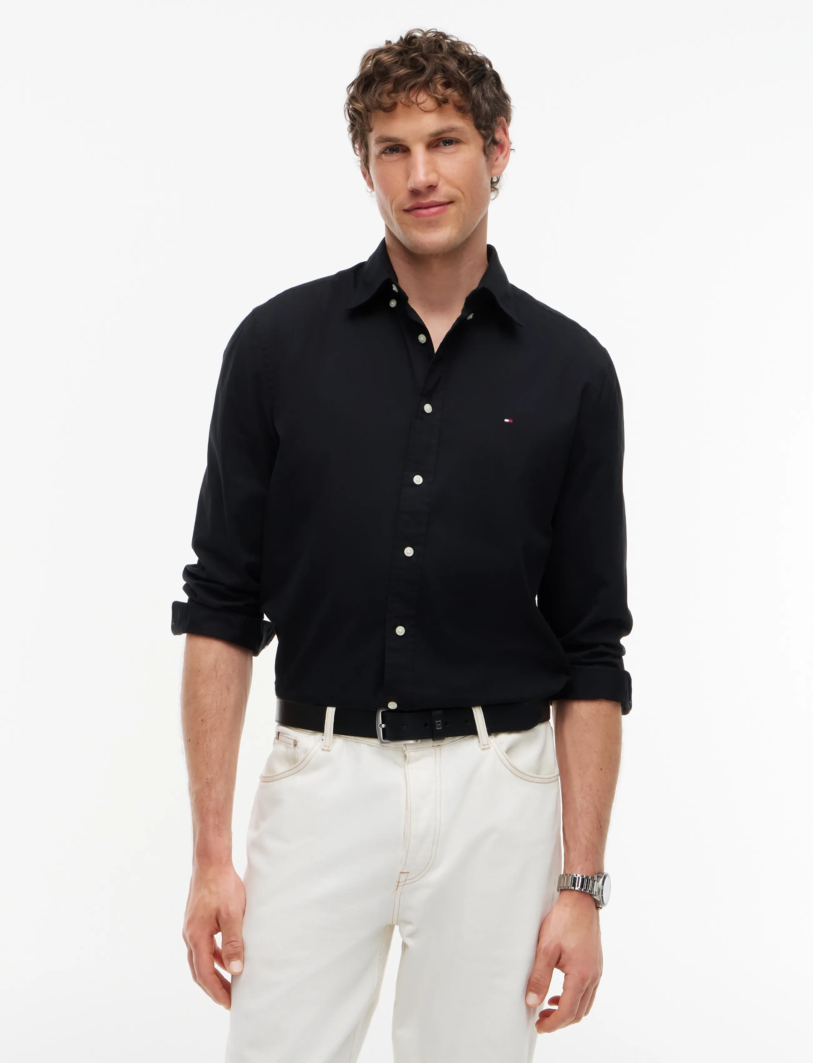 Tommy Hilfiger CORE FLEX POPLIN SOLID RF SHIRT - Tommy Hilfiger - BLACK / black
