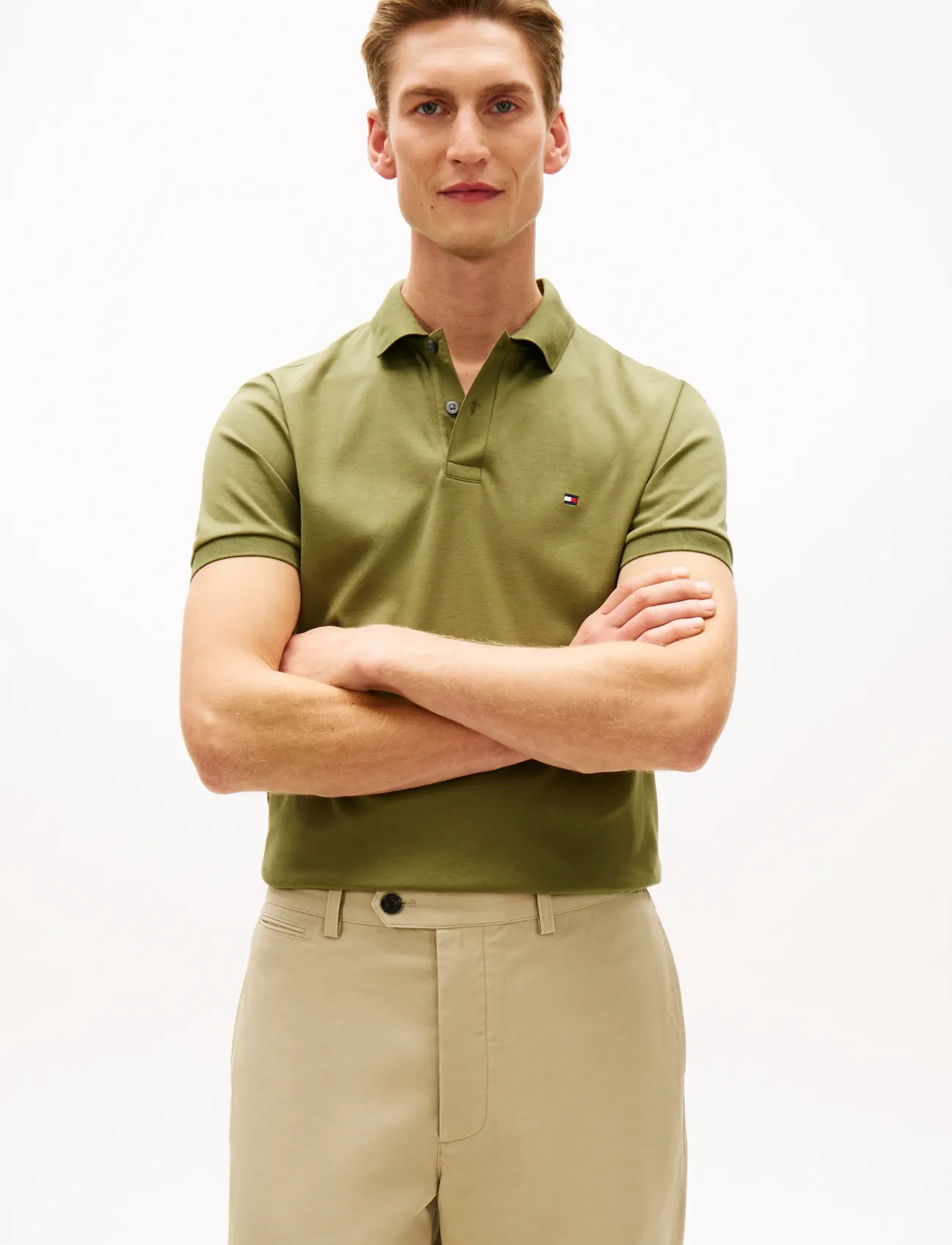 Tommy Hilfiger Soft Touch Interlock Reg Polo, Mænd, Polo Shirt, Kakigrøn, Str: S