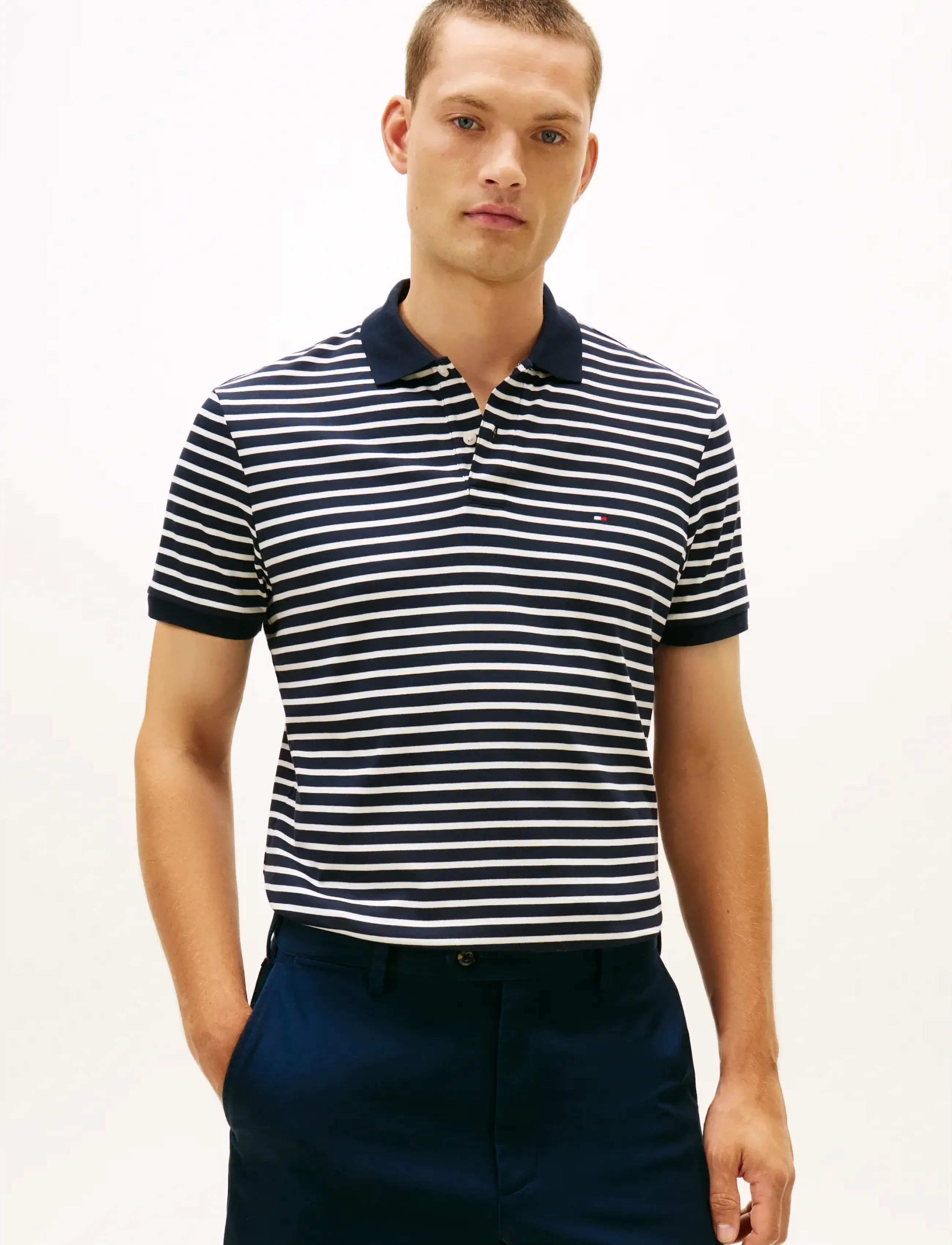 Tommy Hilfiger LIQUID COTTON REG SEASONAL POLO - Pikéer - DESERT SKY   IVORY PETAL / navy