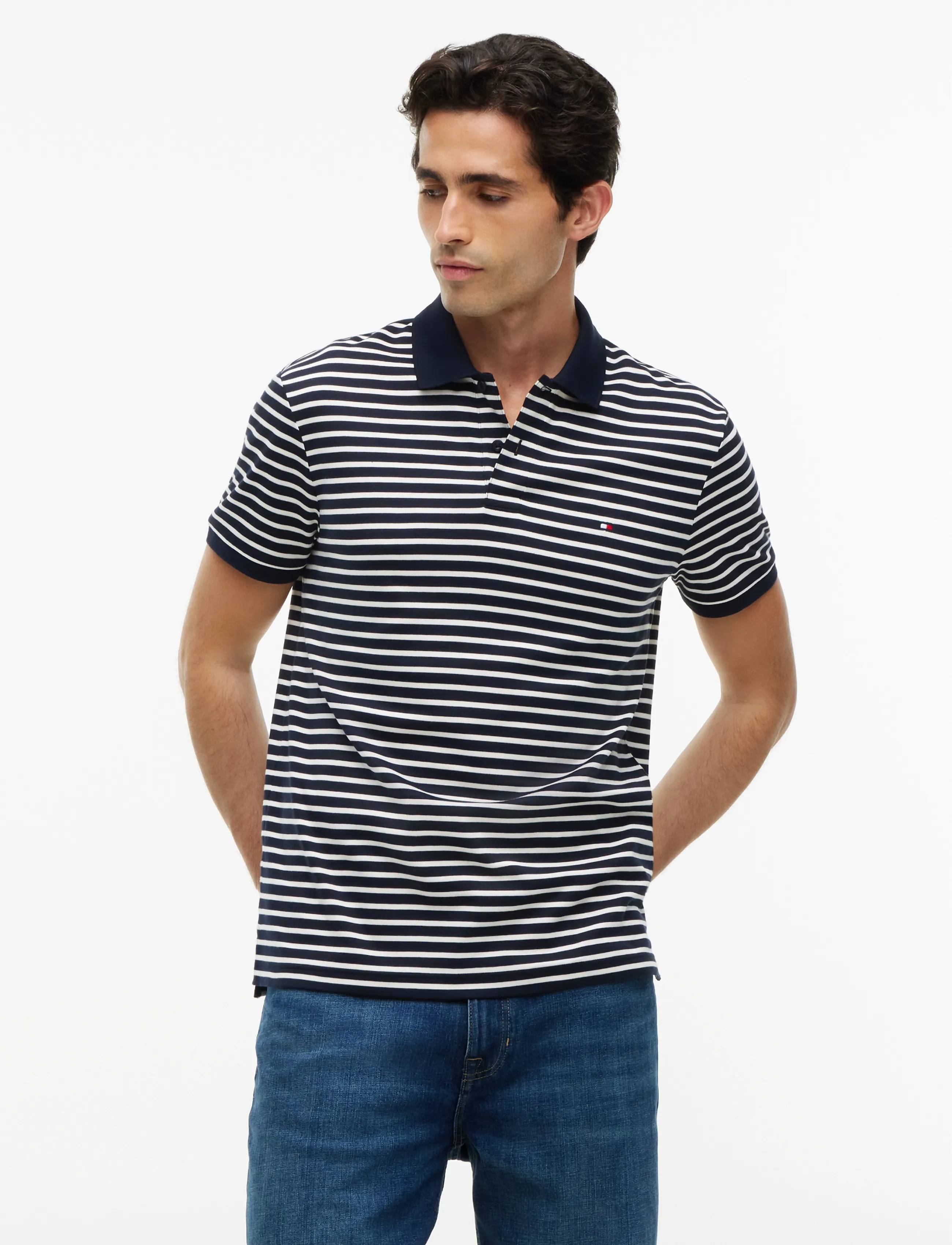 Tommy Hilfiger SOFT TOUCH INTERLOCK REG POLO - Kurzärmelig - NAVY BLUE   IVORY PETAL / navy
