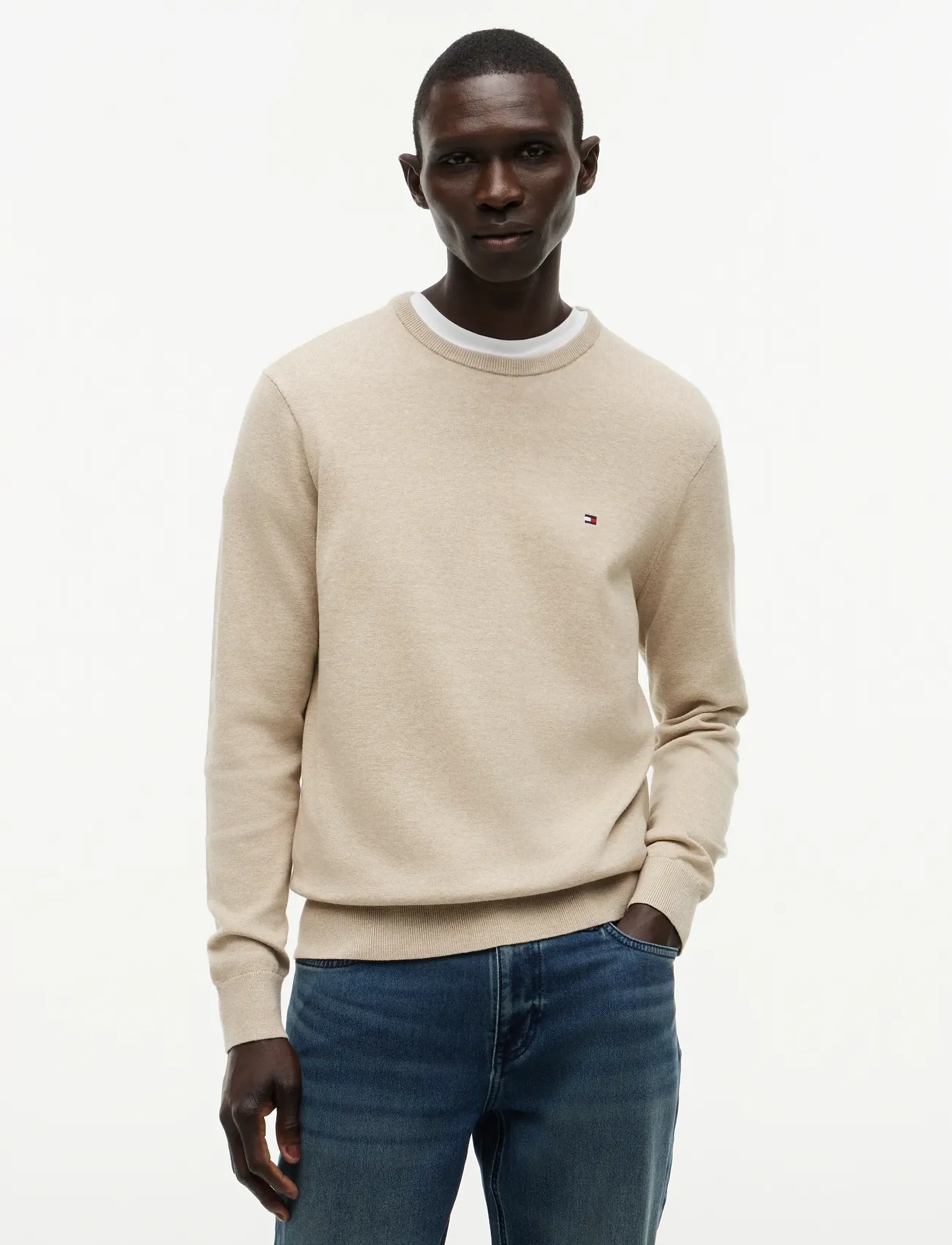 Tommy Hilfiger ESSENTIAL SSNL COTTON CREW NECK - Tommy Hilfiger - BATIQUE KHAKI HEATHER / beige