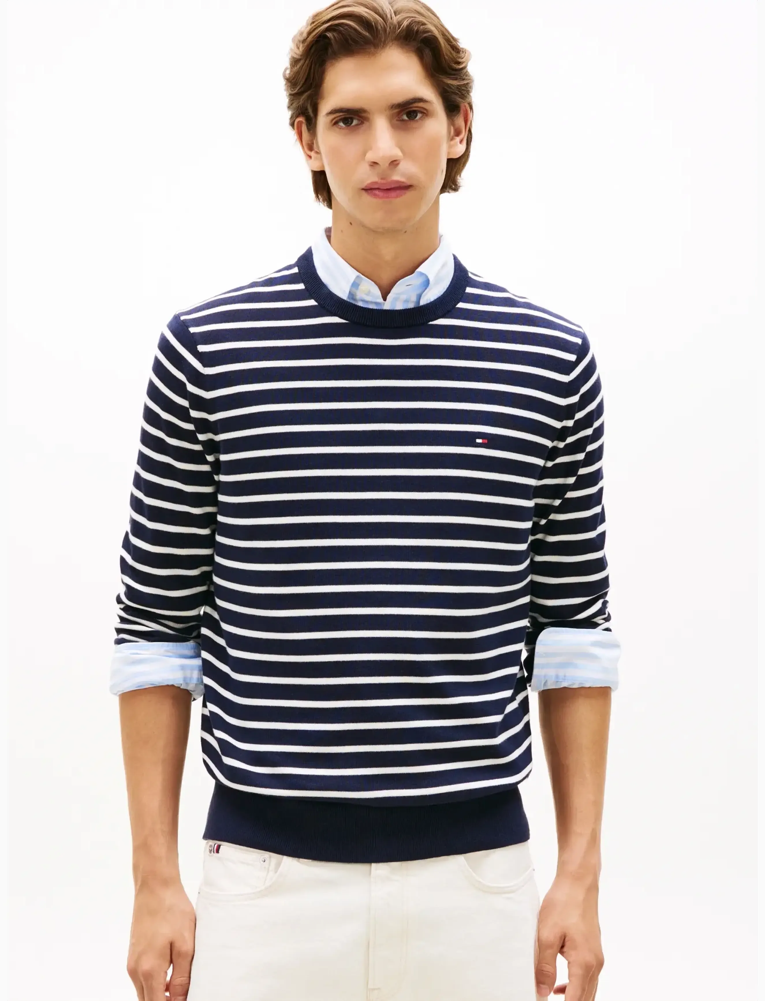 Tommy Hilfiger ESSENTIAL SSNL COTTON CREW NECK - Tommy Hilfiger - DESERT SKY IVORY PETAL / navy