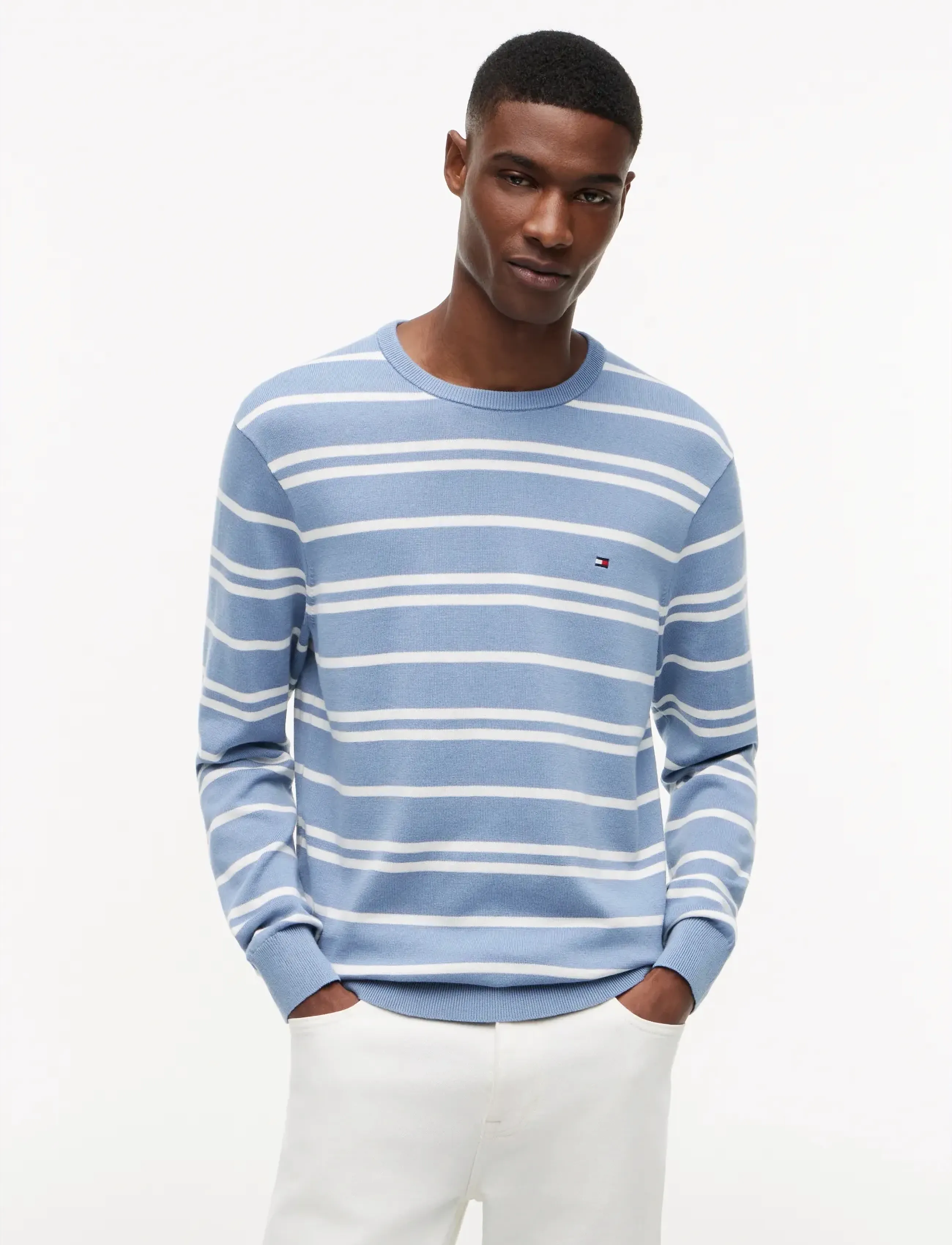 Tommy Hilfiger ESSENTIAL SSNL COTTON CREW NECK - Tommy Hilfiger - IVORY PETAL  BRISK BLUE / navy