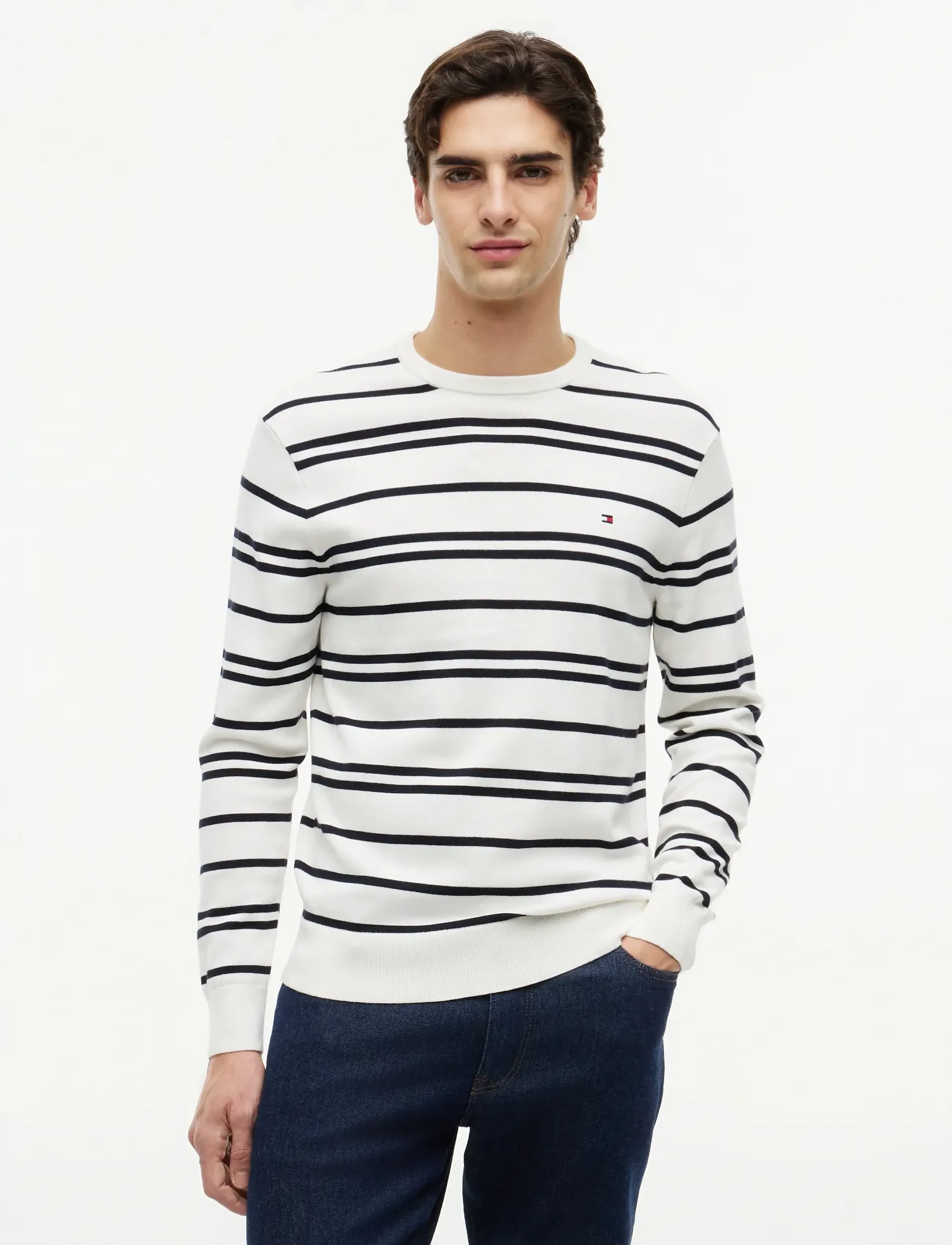 Tommy Hilfiger ESSENTIAL SSNL COTTON CREW NECK - Tommy Hilfiger - IVORY PETAL  DESERT SKY / white