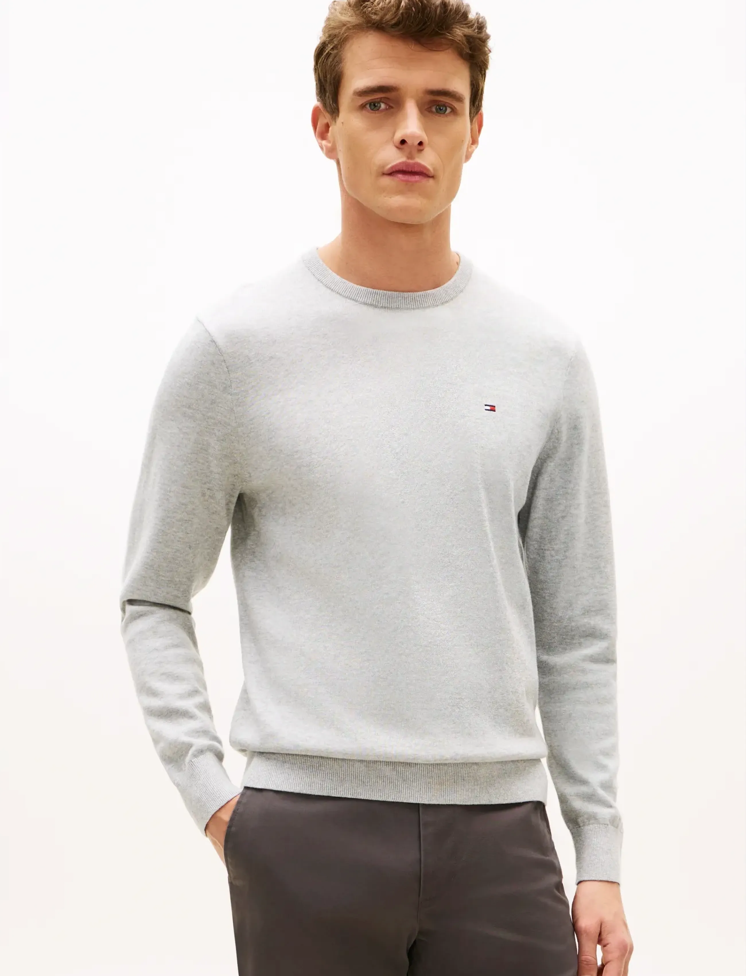 Tommy Hilfiger ESSENTIAL SSNL COTTON CREW NECK - Tommy Hilfiger - LIGHT GREY HEATHER / grey