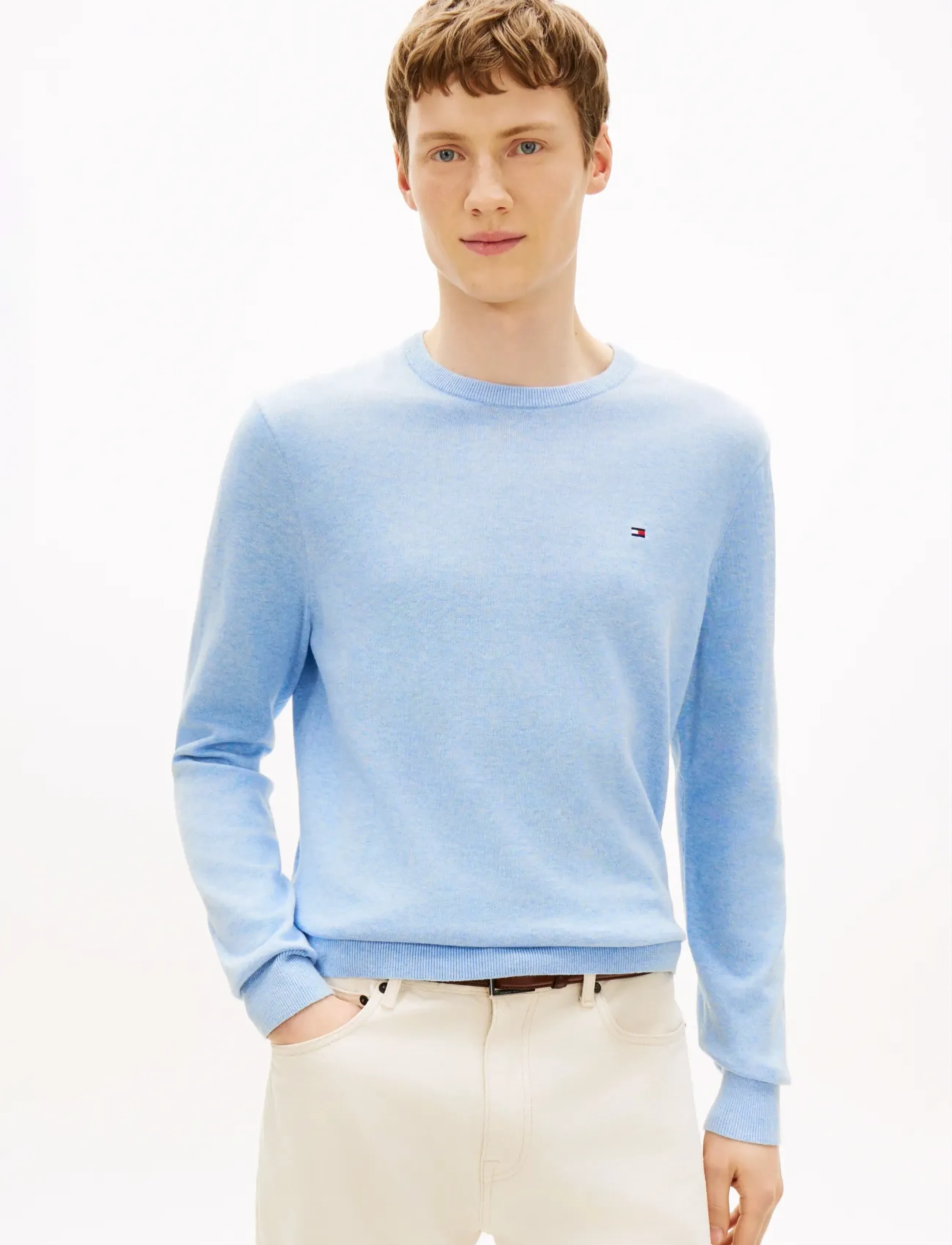 Tommy Hilfiger - ESSENTIAL SSNL COTTON CREW NECK - round necks - vessel blue heather - 0