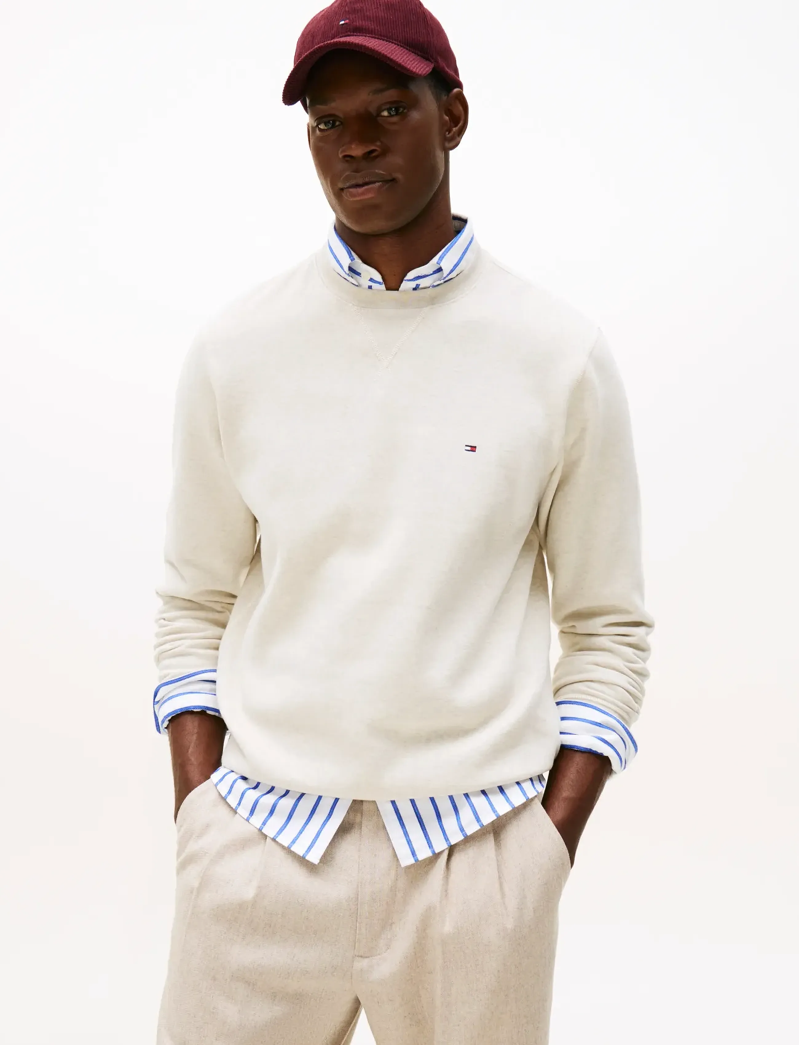 Tommy Hilfiger ESS SEASONAL FLEECE CREWNECK - Tommy Hilfiger - HEATHERED OATMILK / cream
