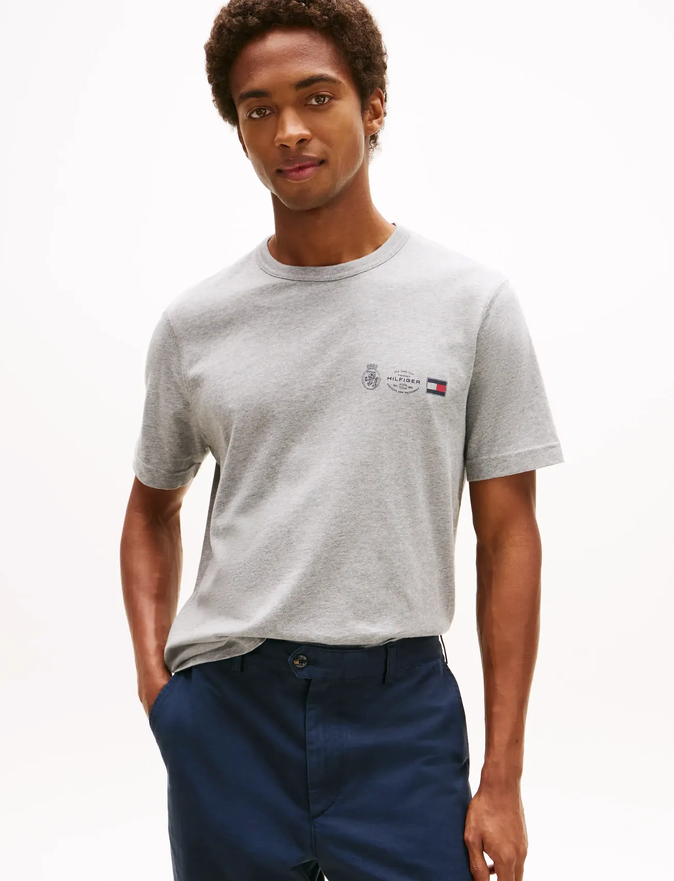 Tommy Hilfiger Small Crest Outline Tee, M, Grey, T-Shirts > Kortærmede, Herre