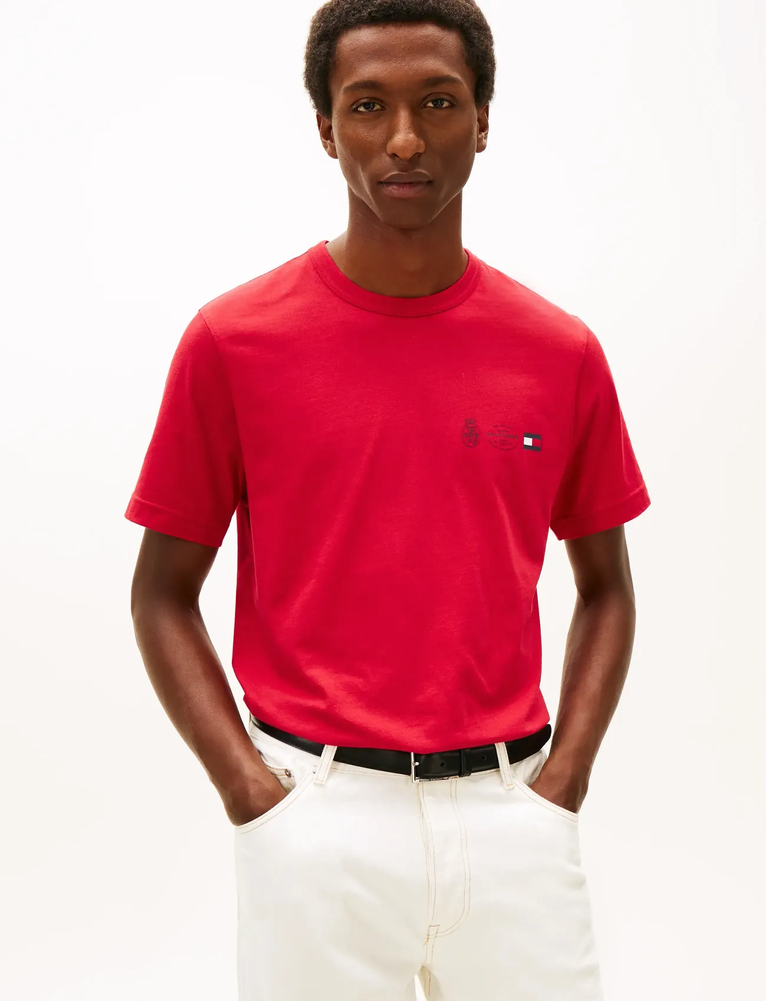 Tommy Hilfiger SMALL CREST OUTLINE TEE - Tøj - MEDIUM RED / red