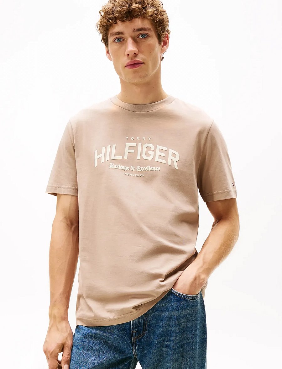 Tommy Hilfiger - HILFIGER ARCH TEE - short-sleeved t-shirts - coastal taupe - 0