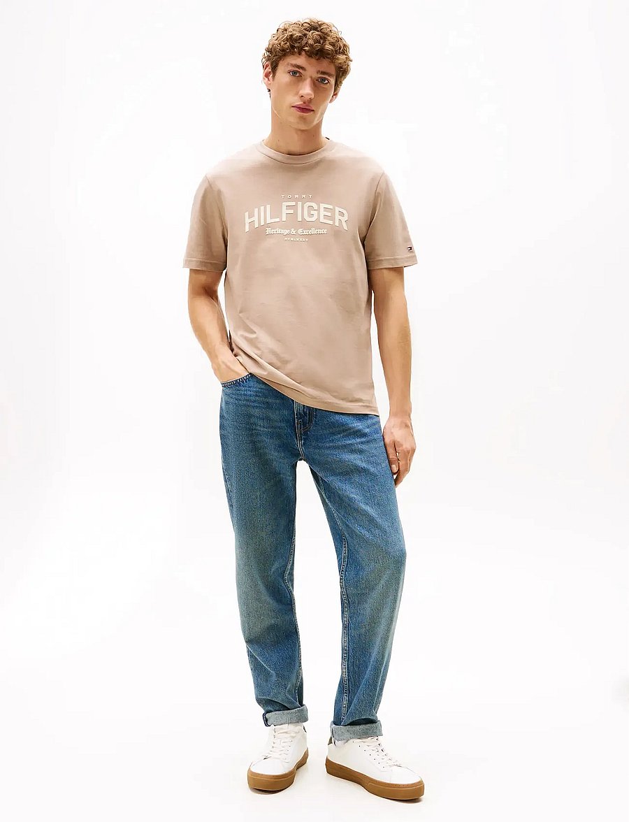 Tommy Hilfiger - HILFIGER ARCH TEE - short-sleeved t-shirts - coastal taupe - 2