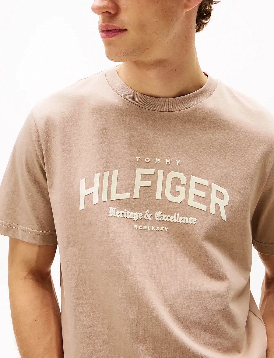 Tommy Hilfiger - HILFIGER ARCH TEE - short-sleeved t-shirts - coastal taupe - 4