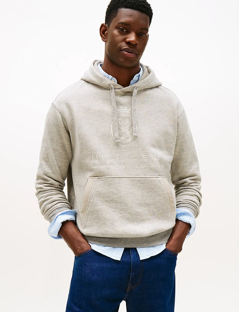 Tommy Hilfiger - CREST GRAPHIC HOODIE - kapuutsiga dressipluusid - light grey marbled heather - 0