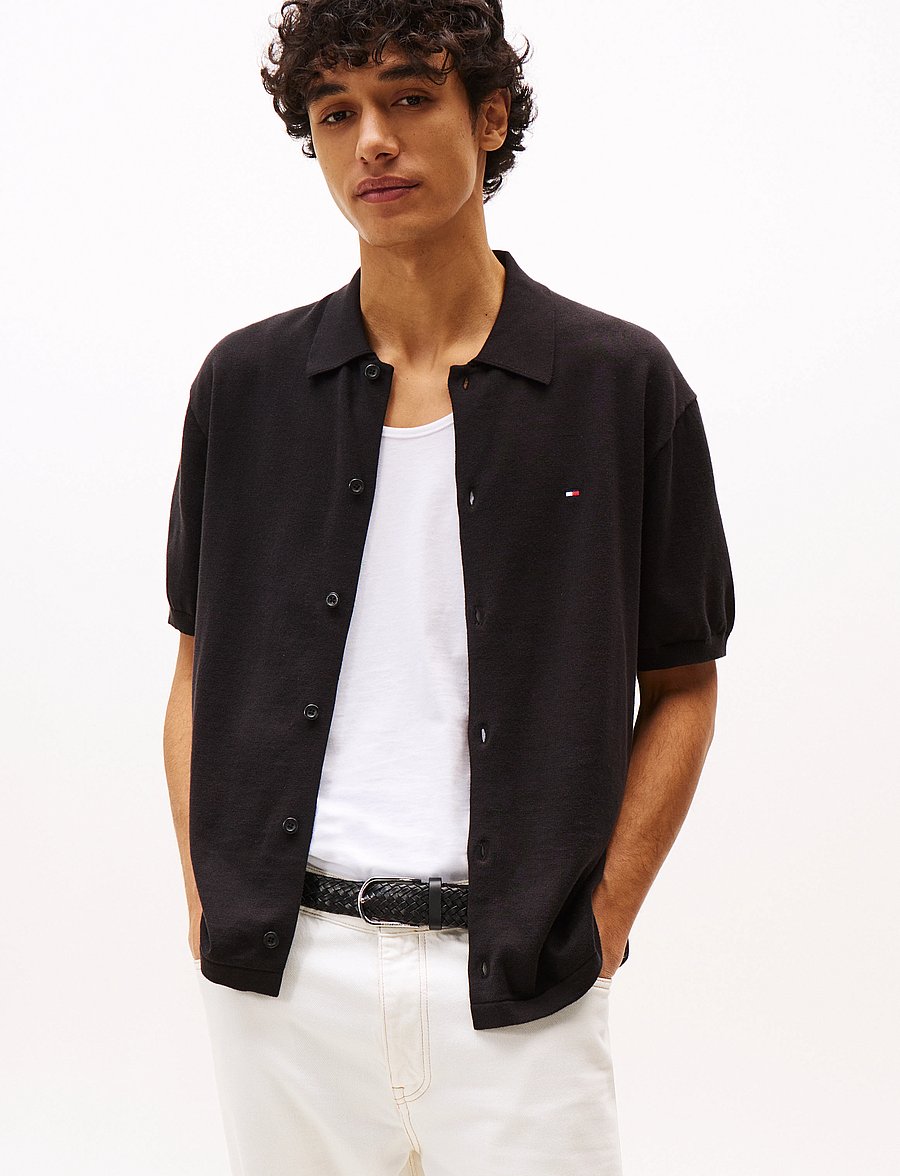 Tommy Hilfiger - ESSENTIAL COTTON SS OVER SHIRT - kortærmede skjorter - black - 0