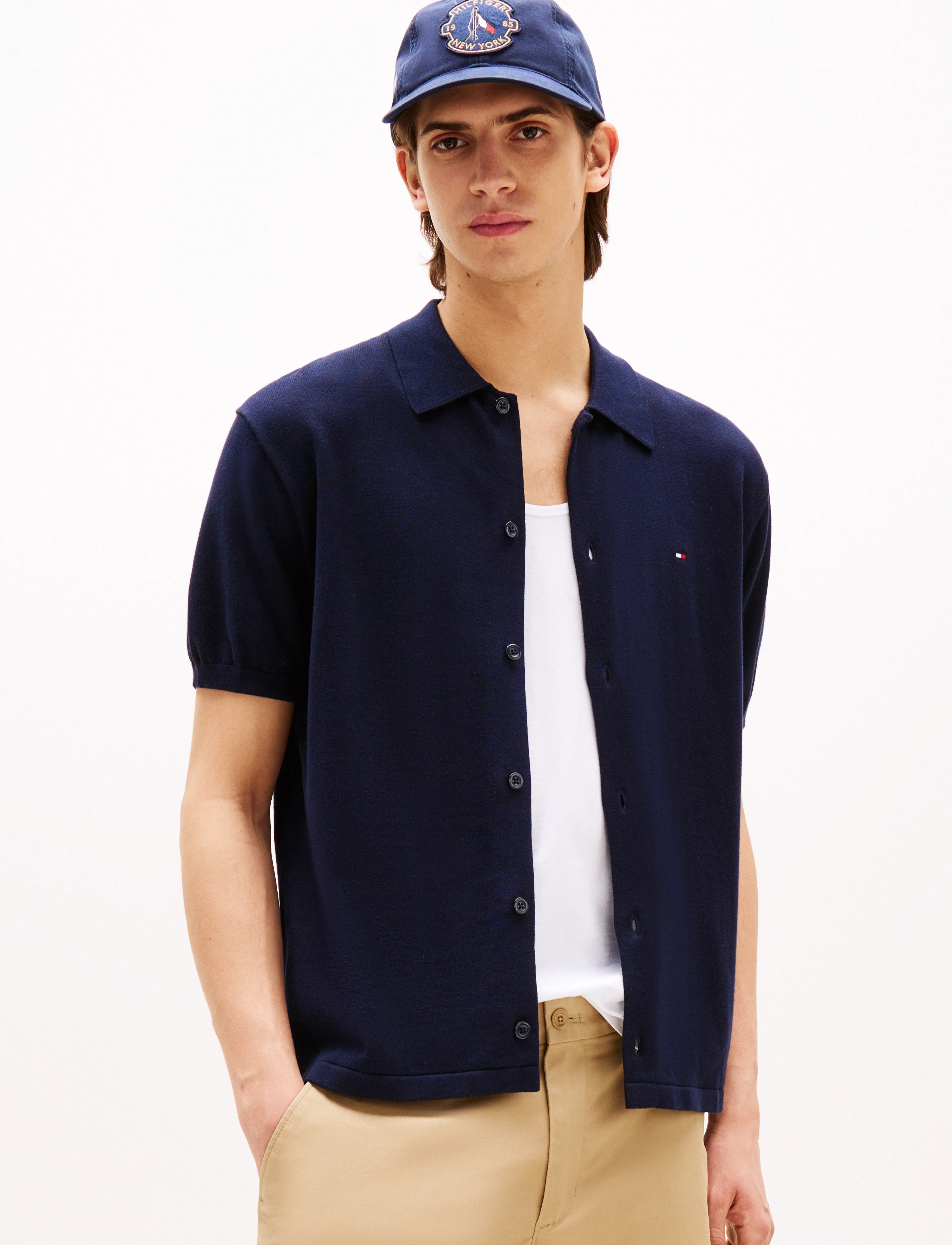 Tommy Hilfiger Essential Cotton Ss Over Shirt, S, Shirts, Marineblau - Short-sleeved Männerswear