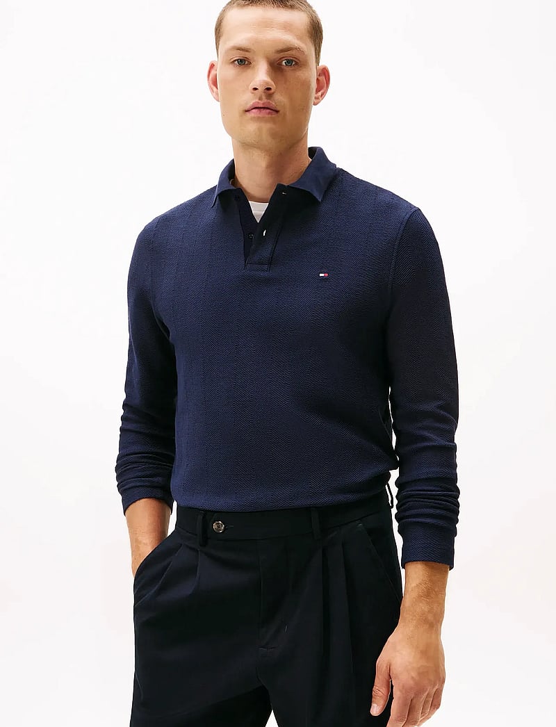 Tommy Hilfiger - LS HERRINGBONE REG POLO - långärmade pikéer - desert sky - 0