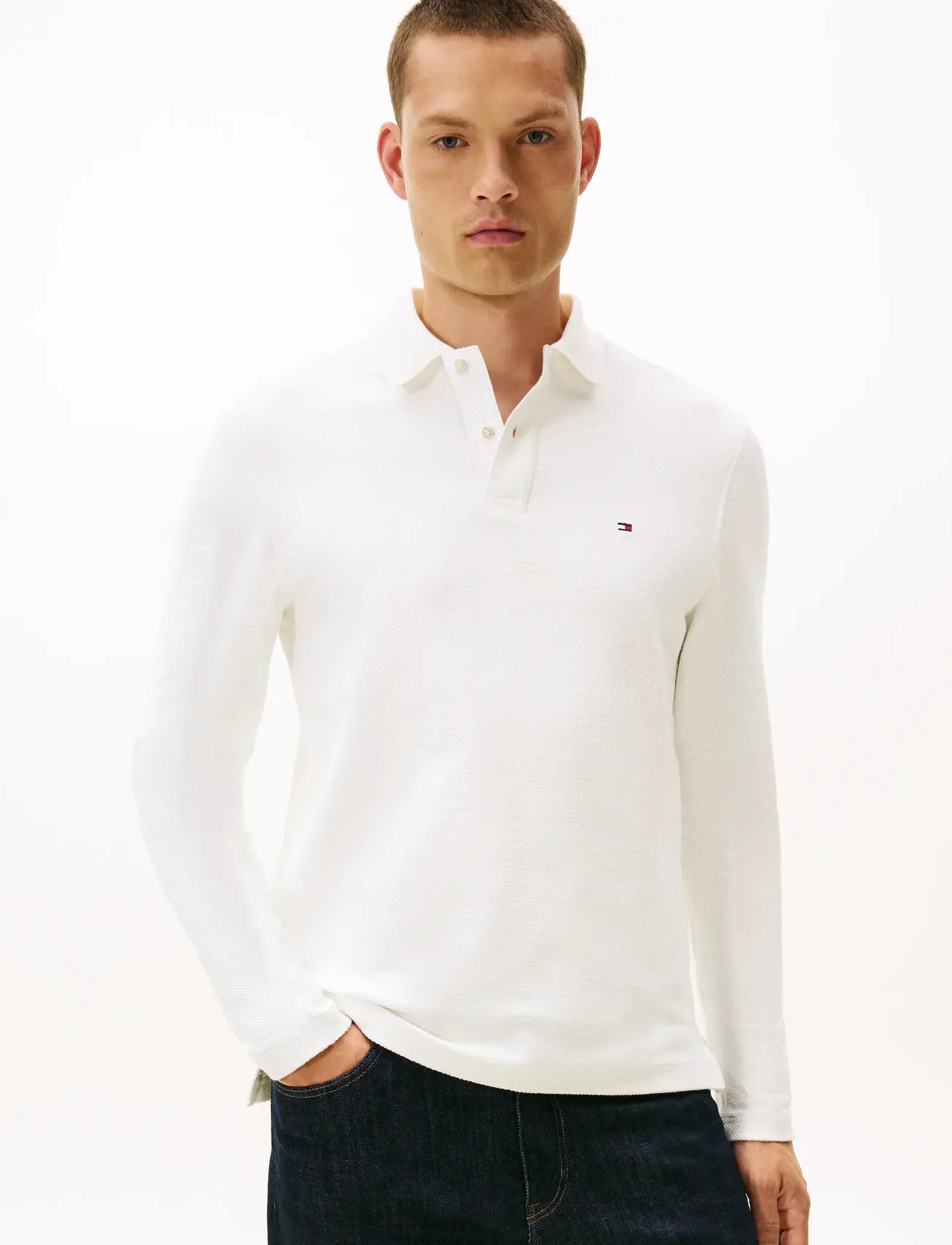 Tommy Hilfiger - LS HERRINGBONE REG POLO - langærmede poloer - ecru - 0