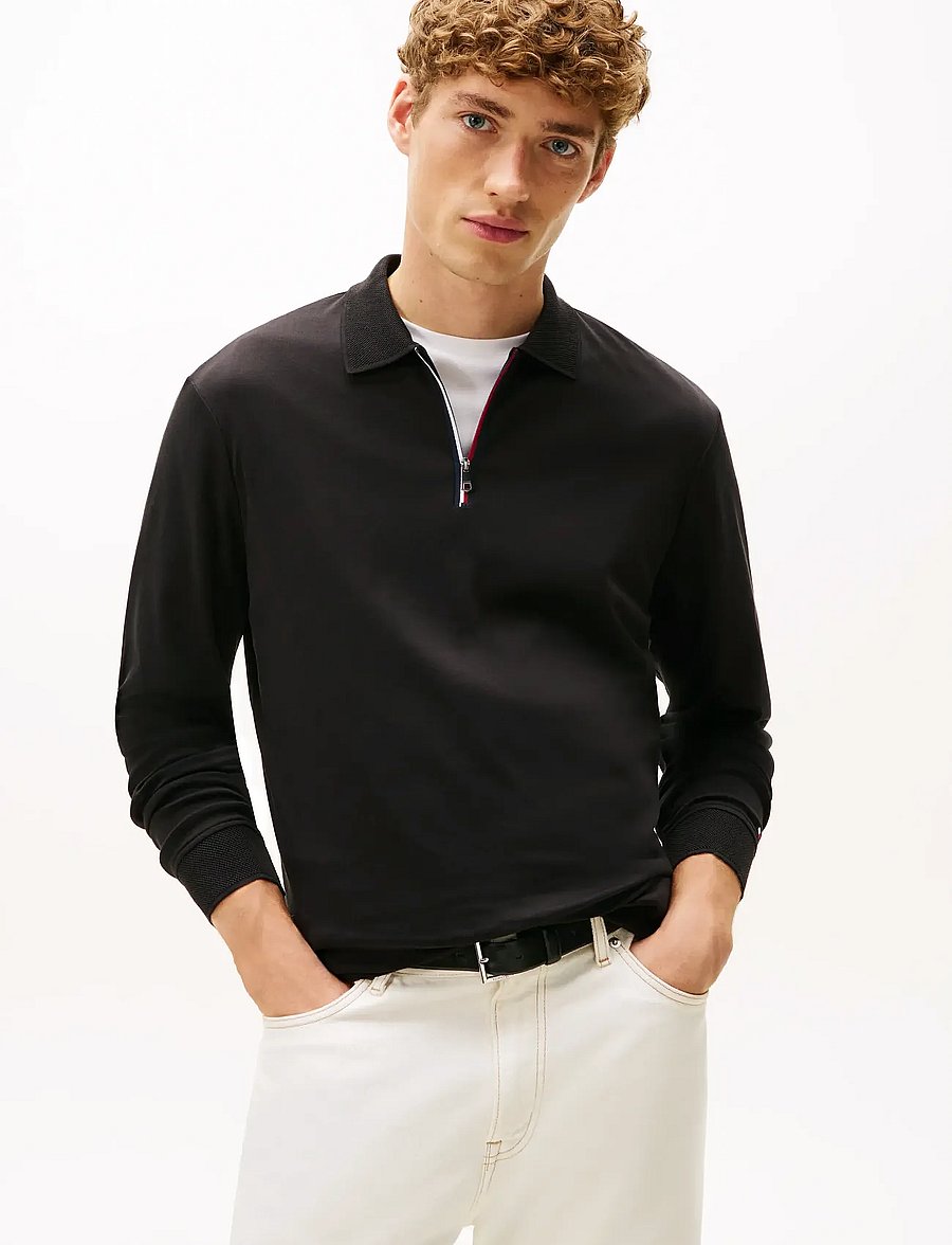 Tommy Hilfiger - LS ZIP INTERLOCK REG POLO - pikkade varrukatega polod - black - 0