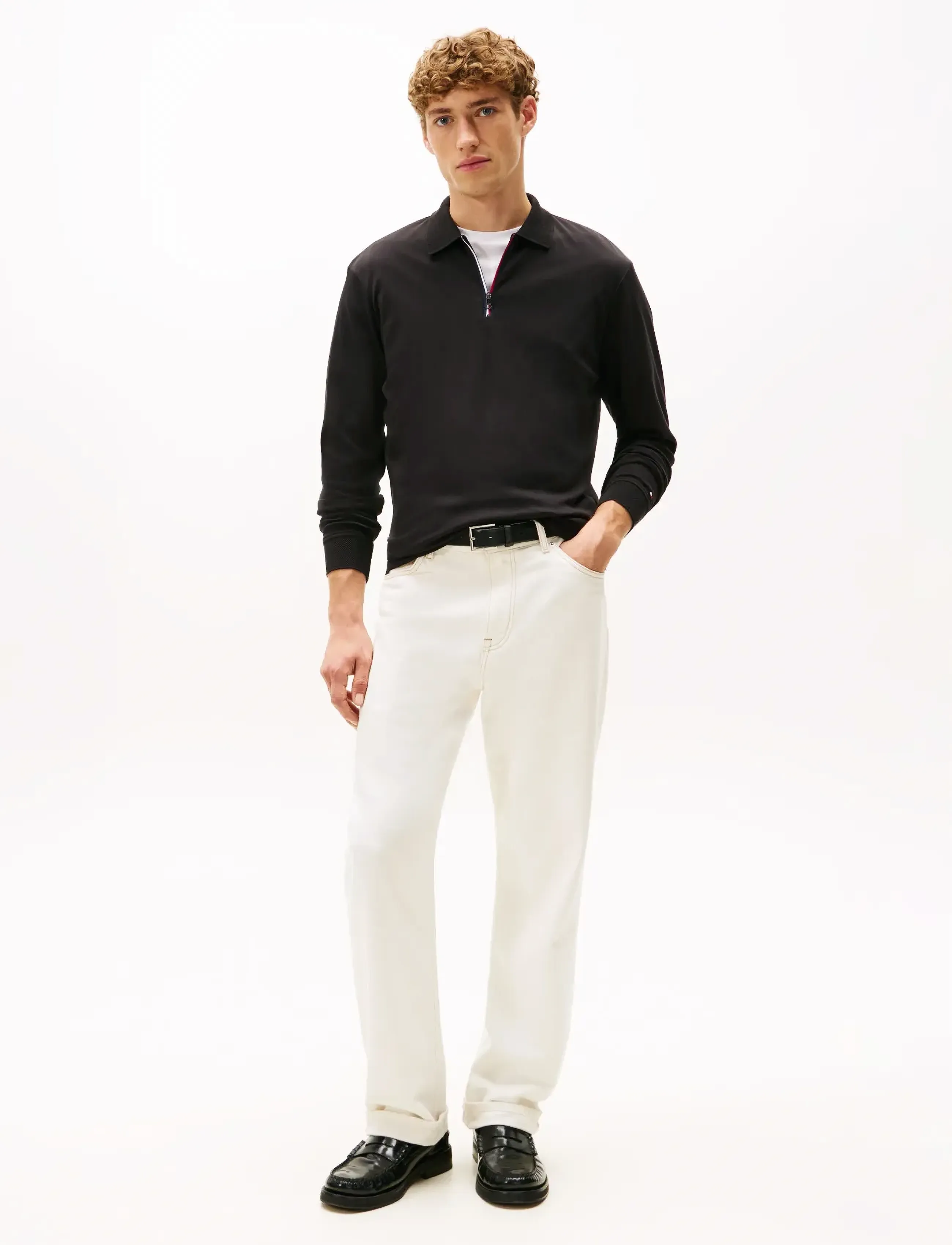 Tommy Hilfiger - LS ZIP INTERLOCK REG POLO - long-sleeved polos - black - 3