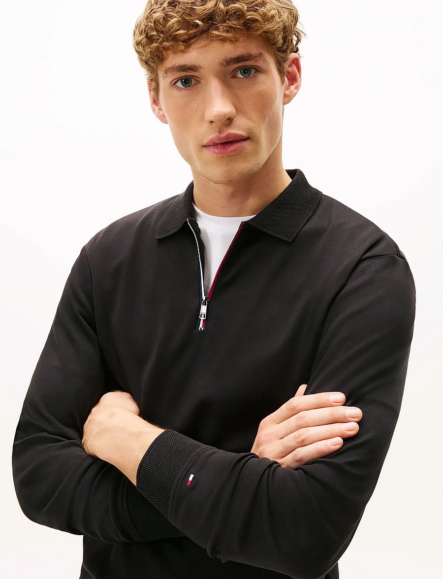 Tommy Hilfiger - LS ZIP INTERLOCK REG POLO - pikkade varrukatega polod - black - 5