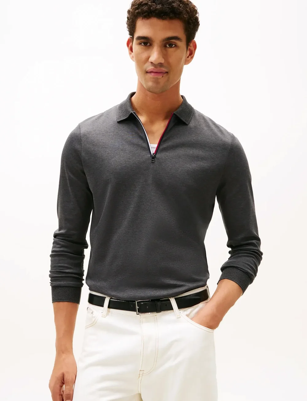 Tommy Hilfiger - LS ZIP INTERLOCK REG POLO - langærmede poloer - dark grey heather - 0