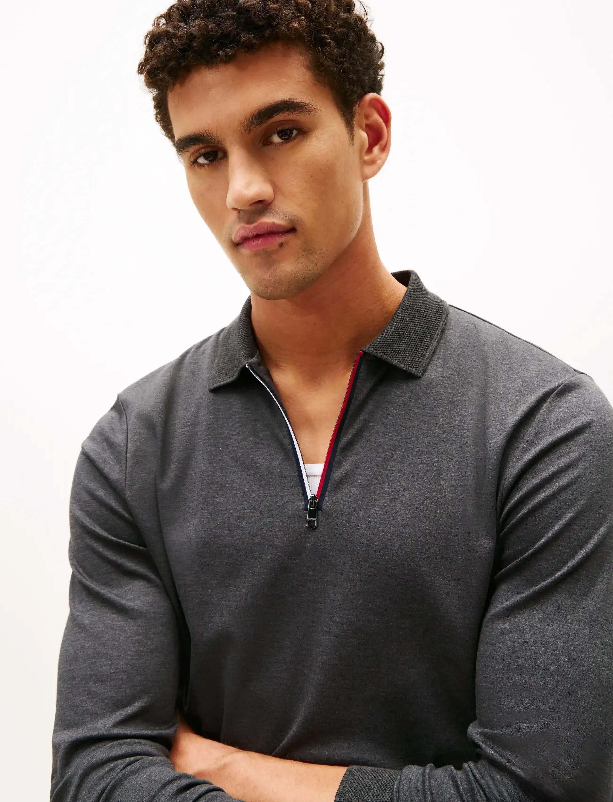 Tommy Hilfiger - LS ZIP INTERLOCK REG POLO - polo krekli ar garām piedurknēm - dark grey heather - 5