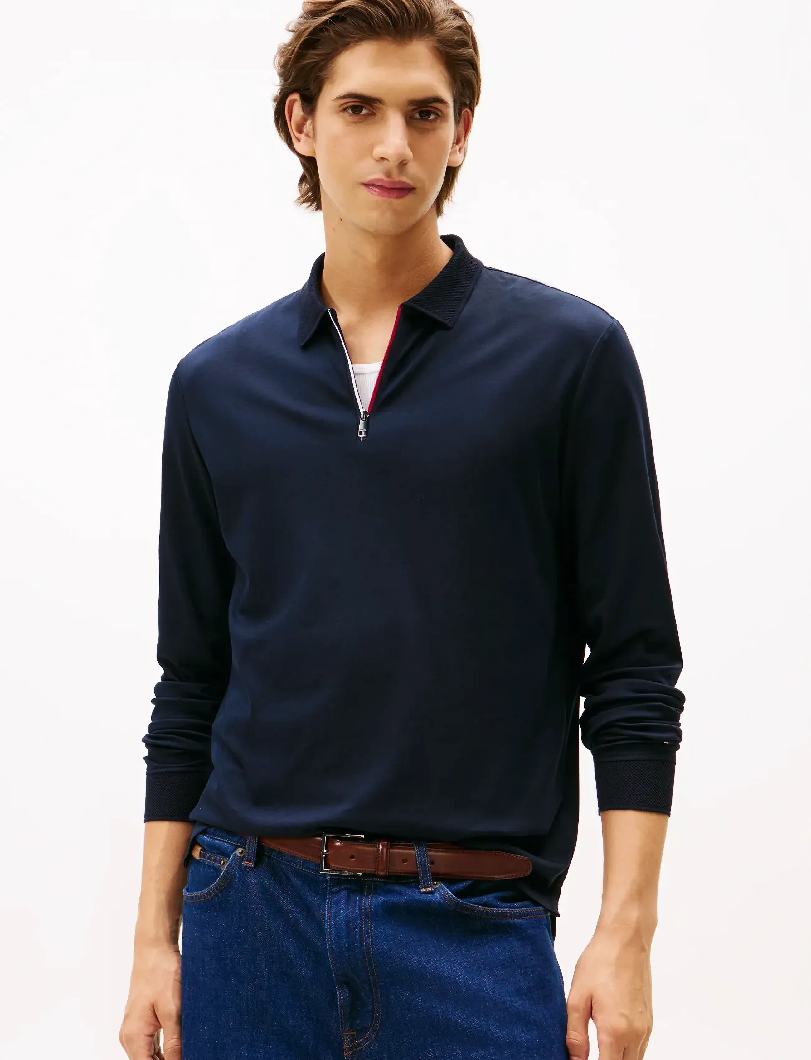 Tommy Hilfiger LS ZIP INTERLOCK REG POLO - Tommy Hilfiger - DESERT SKY / navy