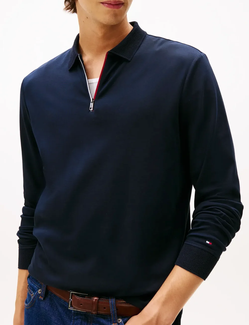 Tommy Hilfiger - LS ZIP INTERLOCK REG POLO - langærmede poloer - desert sky - 5