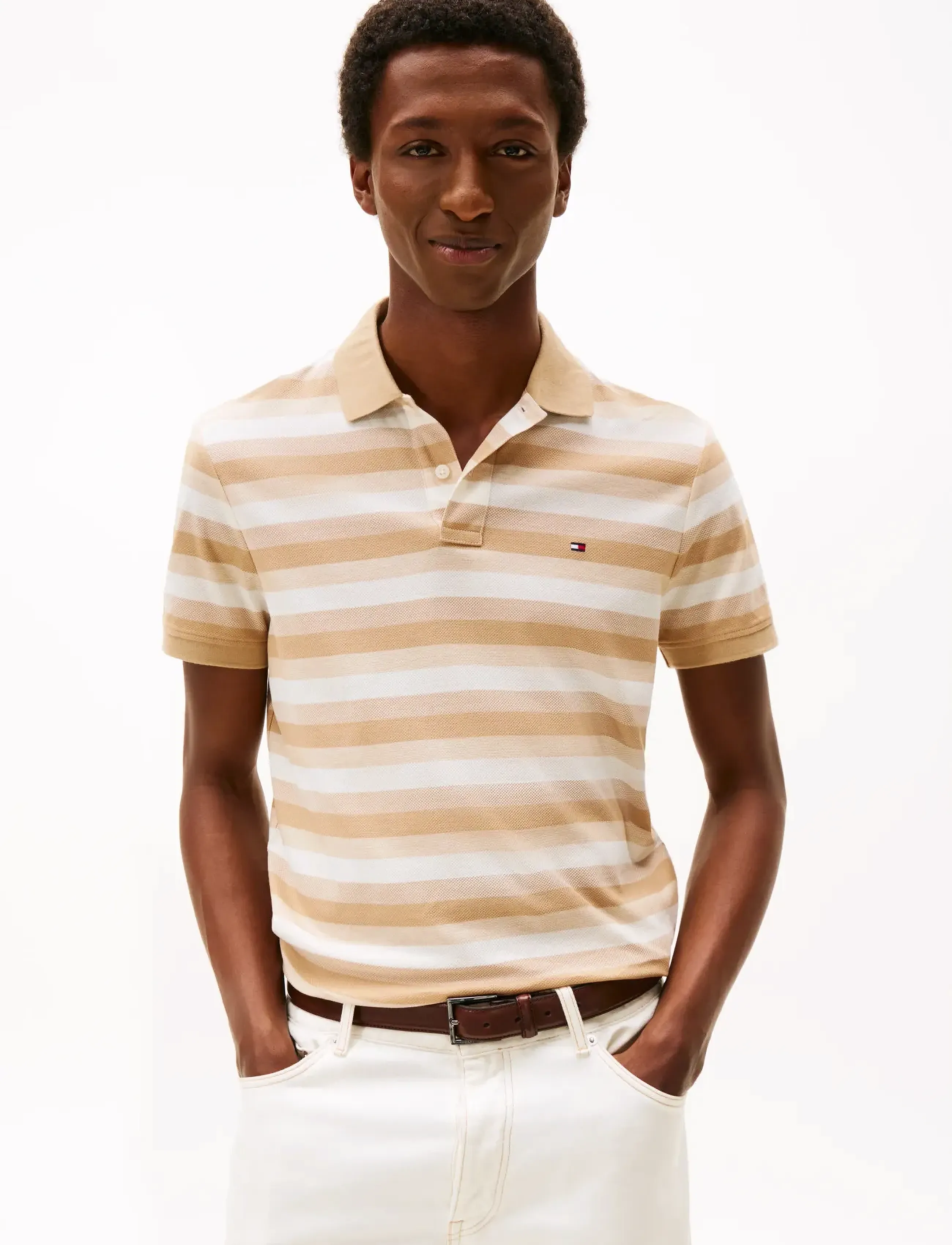Tommy Hilfiger STRIPE STRUCTURE REG POLO - Tommy Hilfiger - DESERT / HEATHERED OATMILK / beige