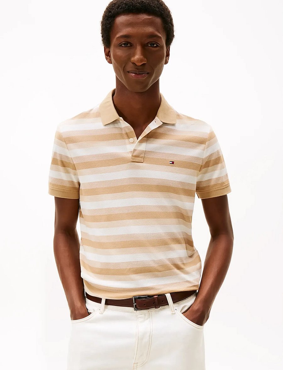 Tommy Hilfiger - STRIPE STRUCTURE REG POLO - lühikeste varrukatega polod - desert / heathered oatmilk - 0