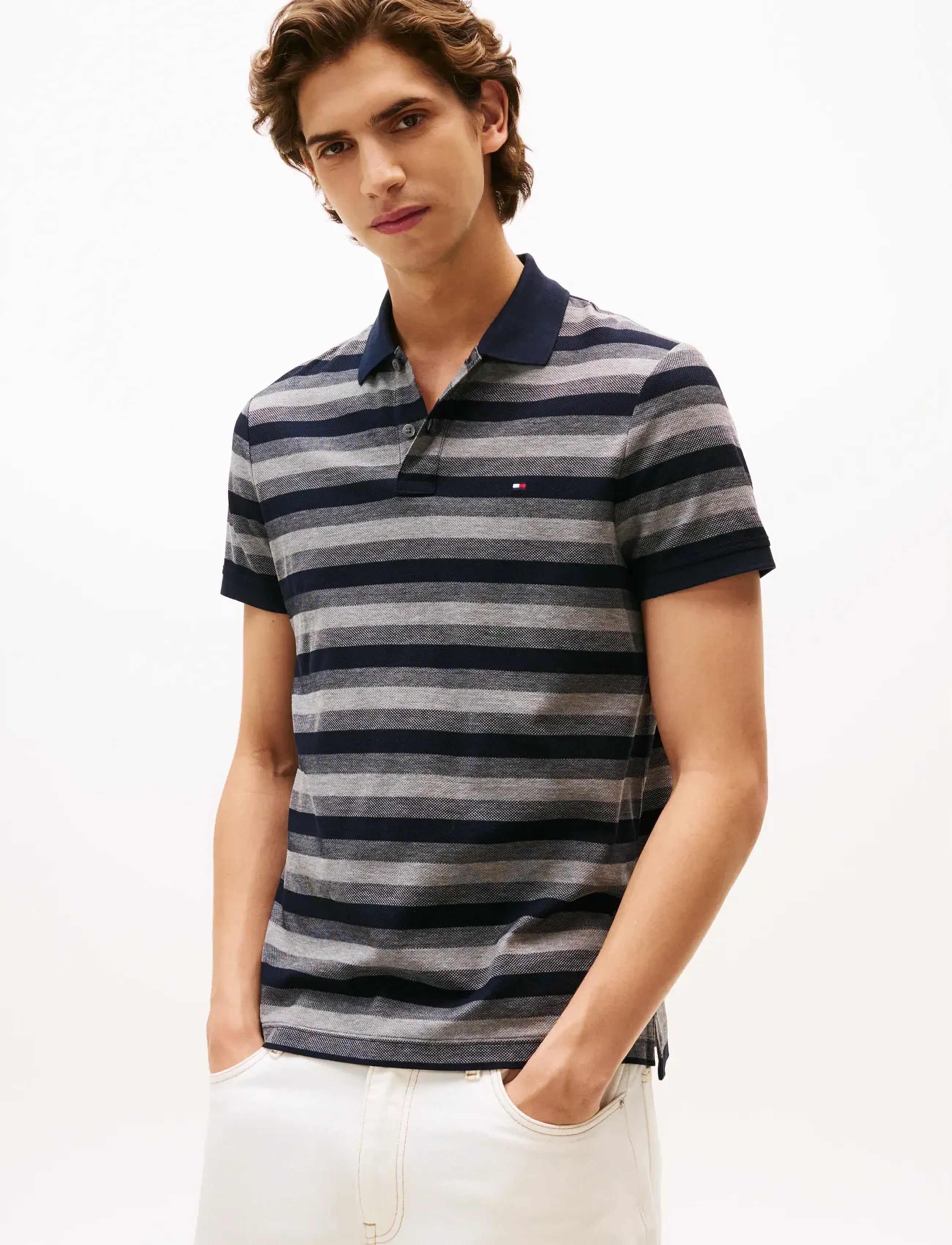 Tommy Hilfiger STRIPE STRUCTURE REG POLO - Tommy Hilfiger - DESERT SKY / MID GREY HTR / black