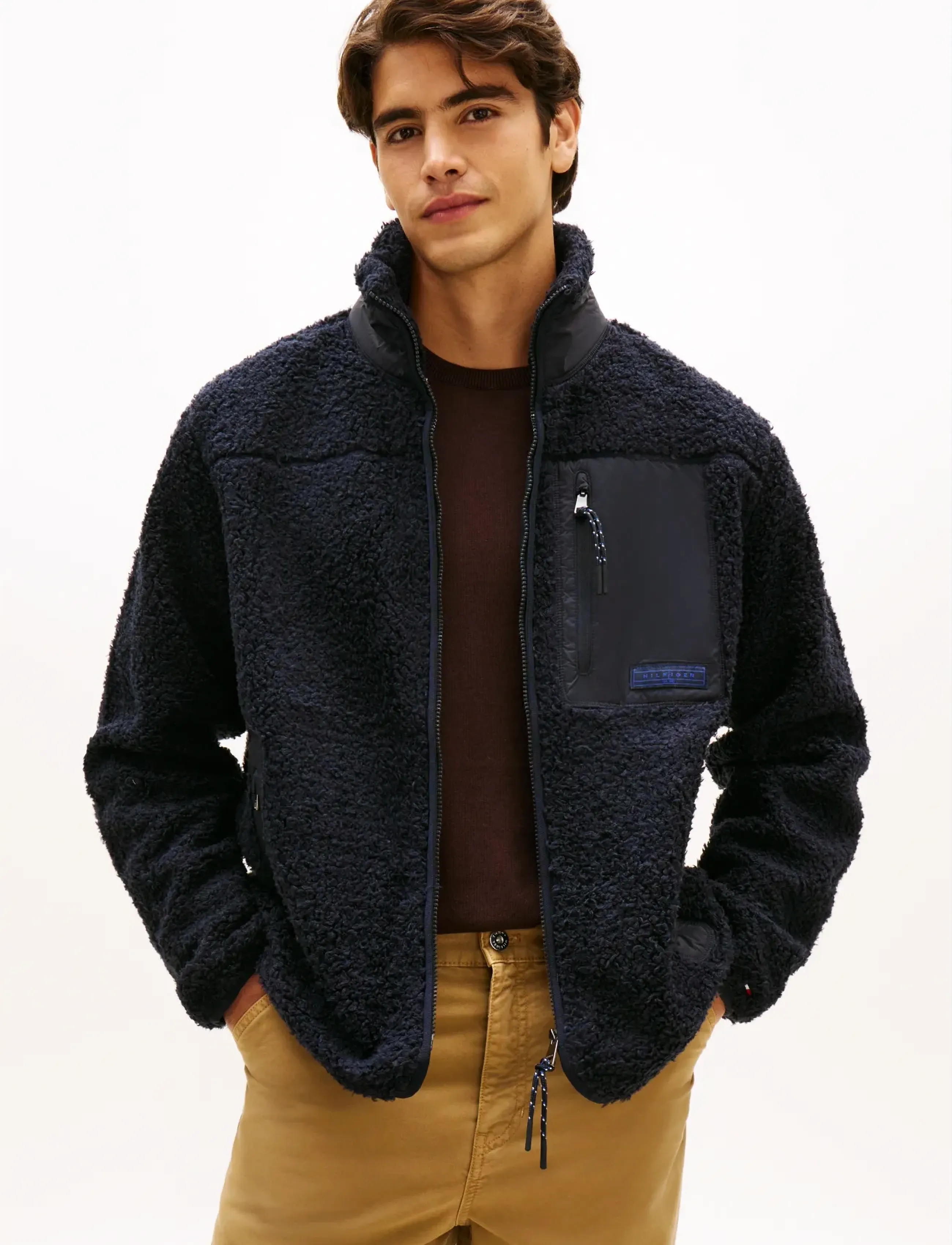 Tommy Hilfiger Teddy Fleece Zip Through, Mænd, Teddy Fleece Lynlåsjakke, Sort, Str: XXXL