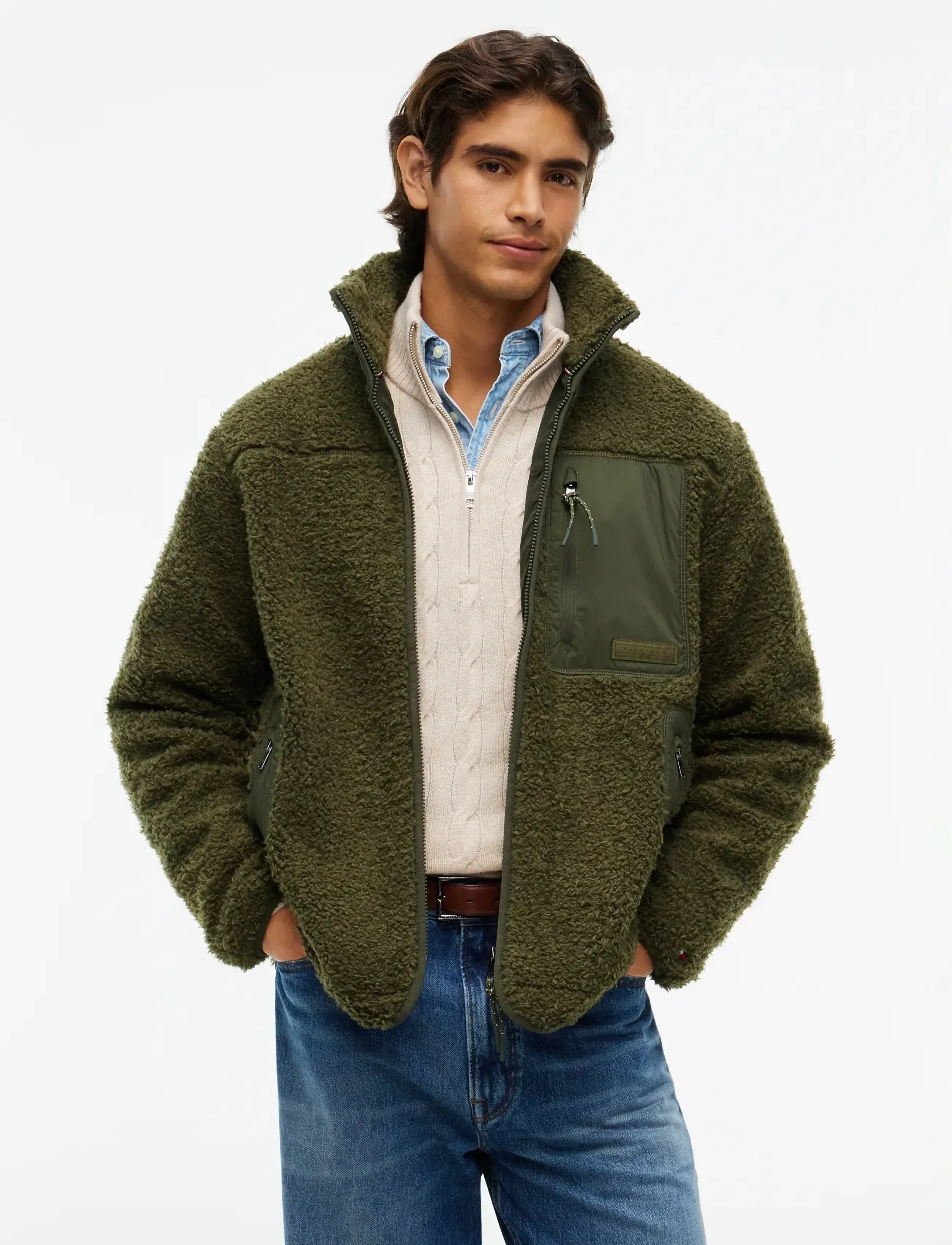 Tommy Hilfiger TEDDY FLEECE ZIP THROUGH - Sweatshirts & Hoodies - HUNTSMAN GREEN / khaki/green