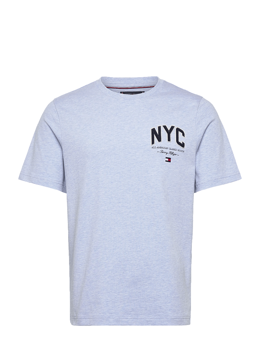 Tommy Hilfiger - HILFIGER SCRIPT NYC TEE - short-sleeved t-shirts - heathered blue - 1