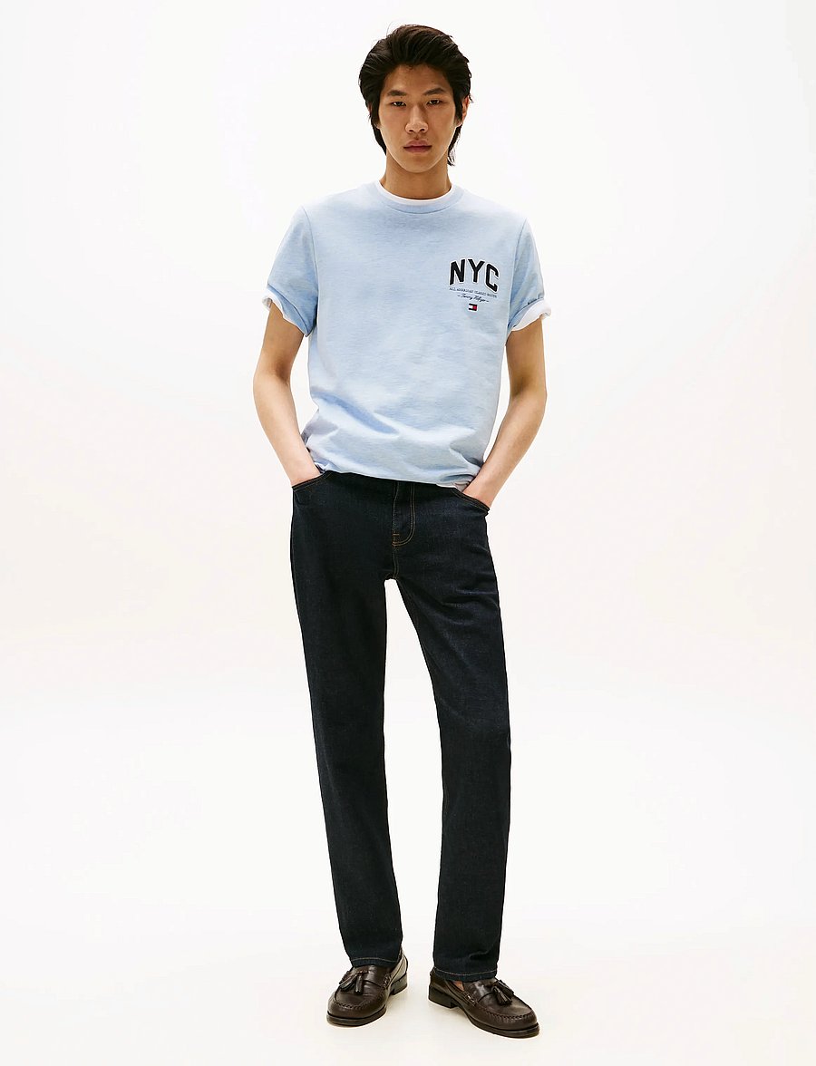 Tommy Hilfiger - HILFIGER SCRIPT NYC TEE - short-sleeved t-shirts - heathered blue - 3