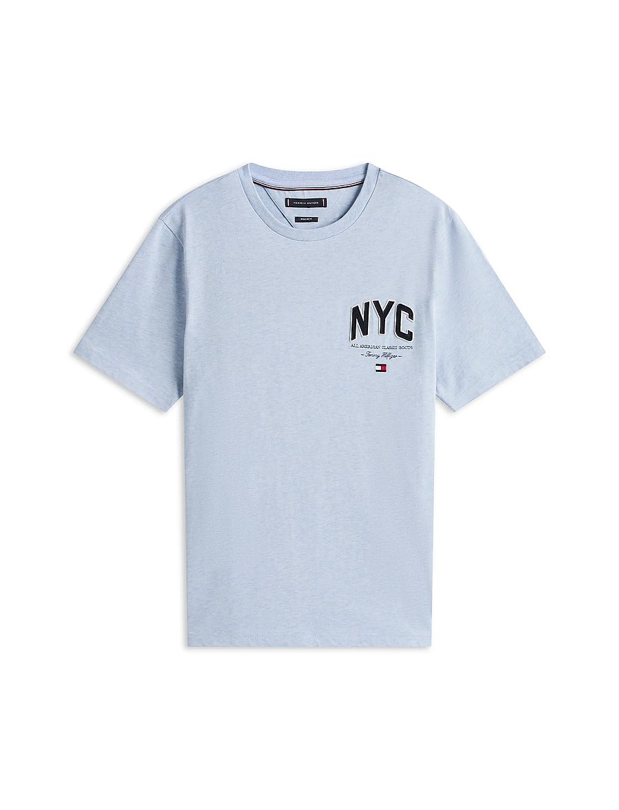 Tommy Hilfiger - HILFIGER SCRIPT NYC TEE - short-sleeved t-shirts - heathered blue - 5