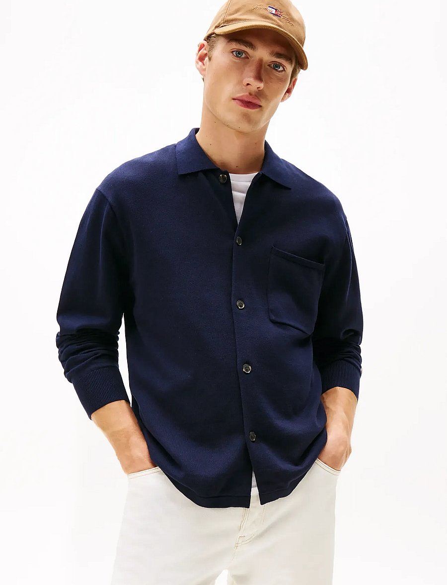 Tommy Hilfiger - ESSENTIAL COTTON LS OVER SHIRT - cardigans - navy blue - 0