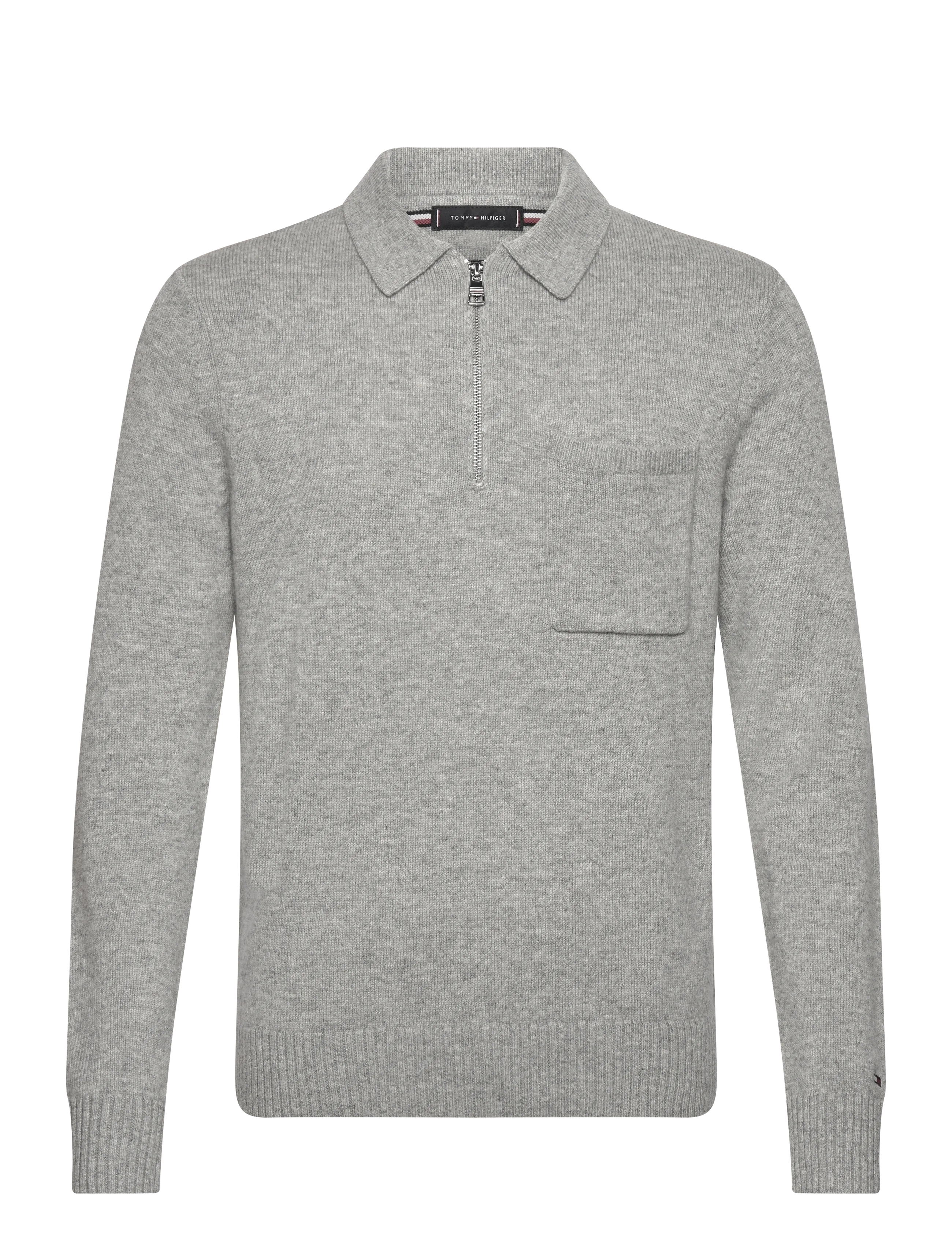 Tommy Hilfiger LAMBSWOOL ZIP POLO - Pikéer - LIGHT GREY HEATHER / grey