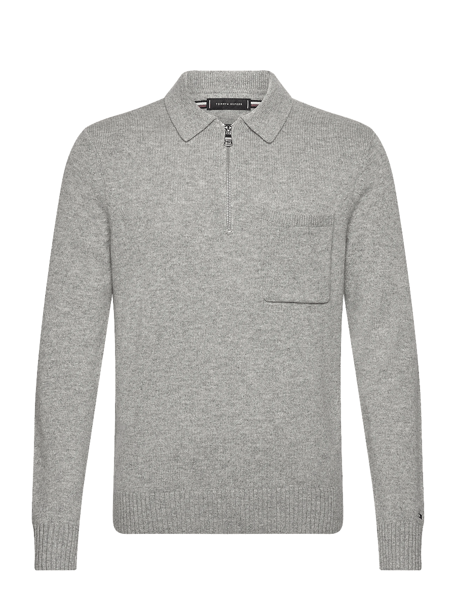 Tommy Hilfiger - LAMBSWOOL ZIP POLO - džemperi ar daļēju rāvējslēdzēja aizdari - light grey heather - 1